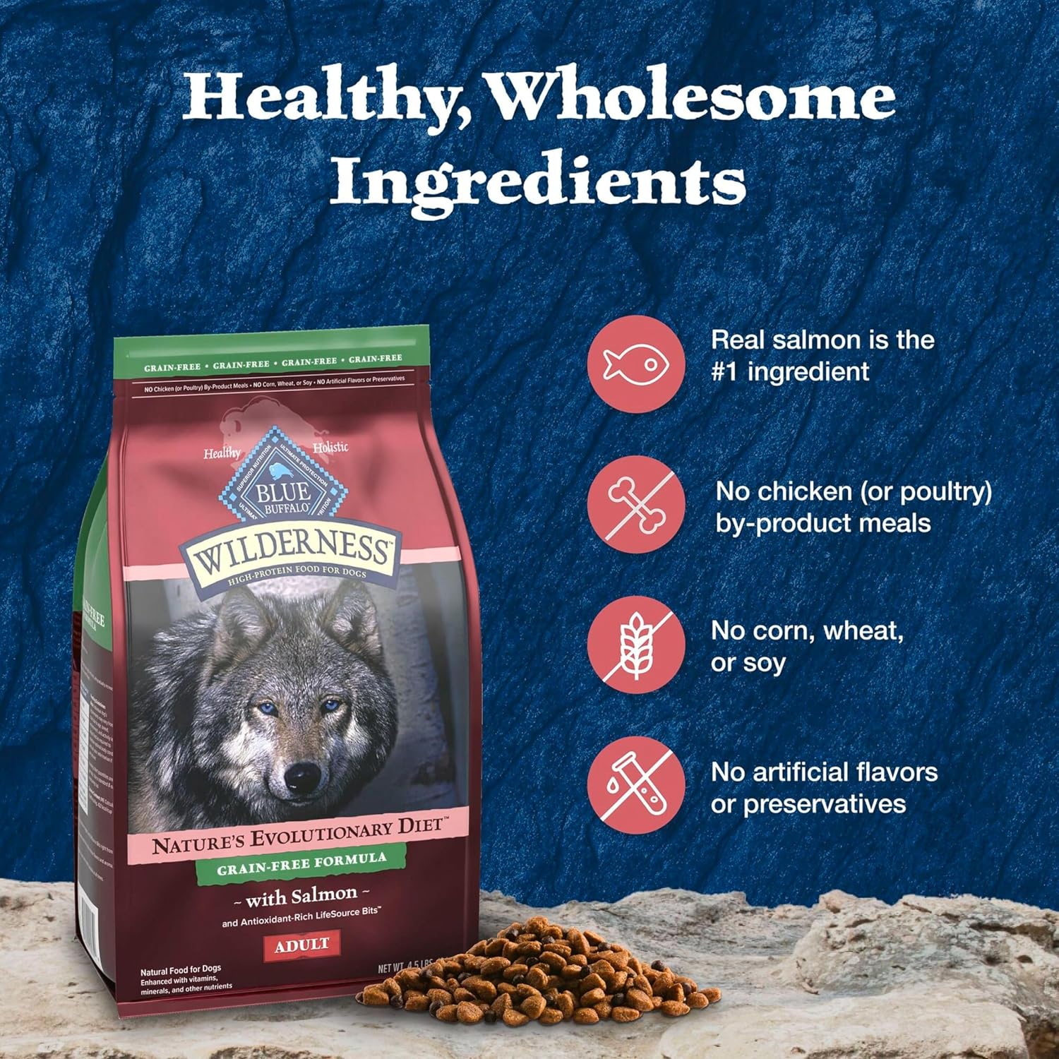 Blue Buffalo Wilderness Chicken Adult Dry Dog Food, Grain-Free, 24 lb | 39g Protein, Real Chicken #1 Ingredient, Supports Immunity with Antioxidant-Rich LifeSource Bits, Promotes Healthy Muscles