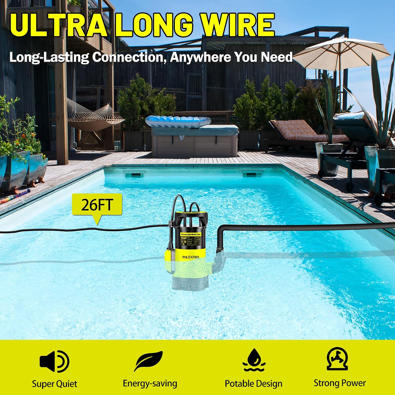 1/2HP Automatic Submersible Sump Pump, 5300 GPH Water Pump | 3/4" Garden Hose Check Valve Adapter, 2650 GPH Water Removal for Swimming Pool Cover Hot Tubs Flooded House Basement
