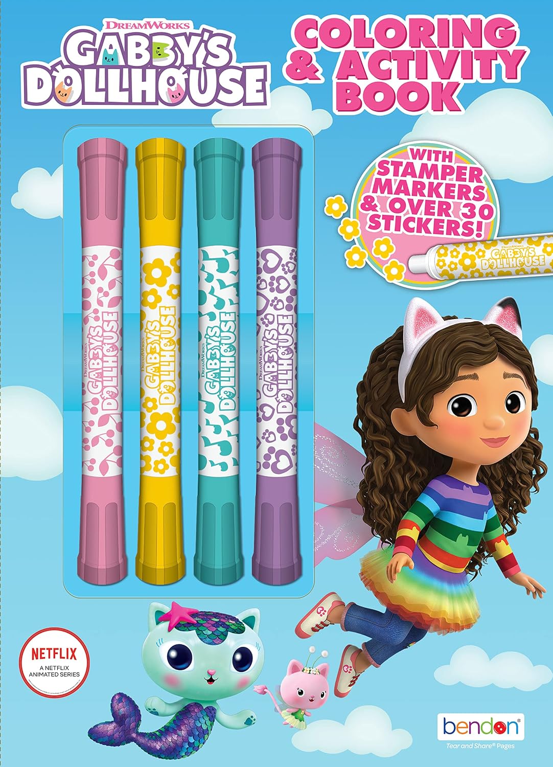 Bendon Inc Gabby's Dollhouse Coloring Book with Stickers, 4 Stamper Markers Included, 48 Pages