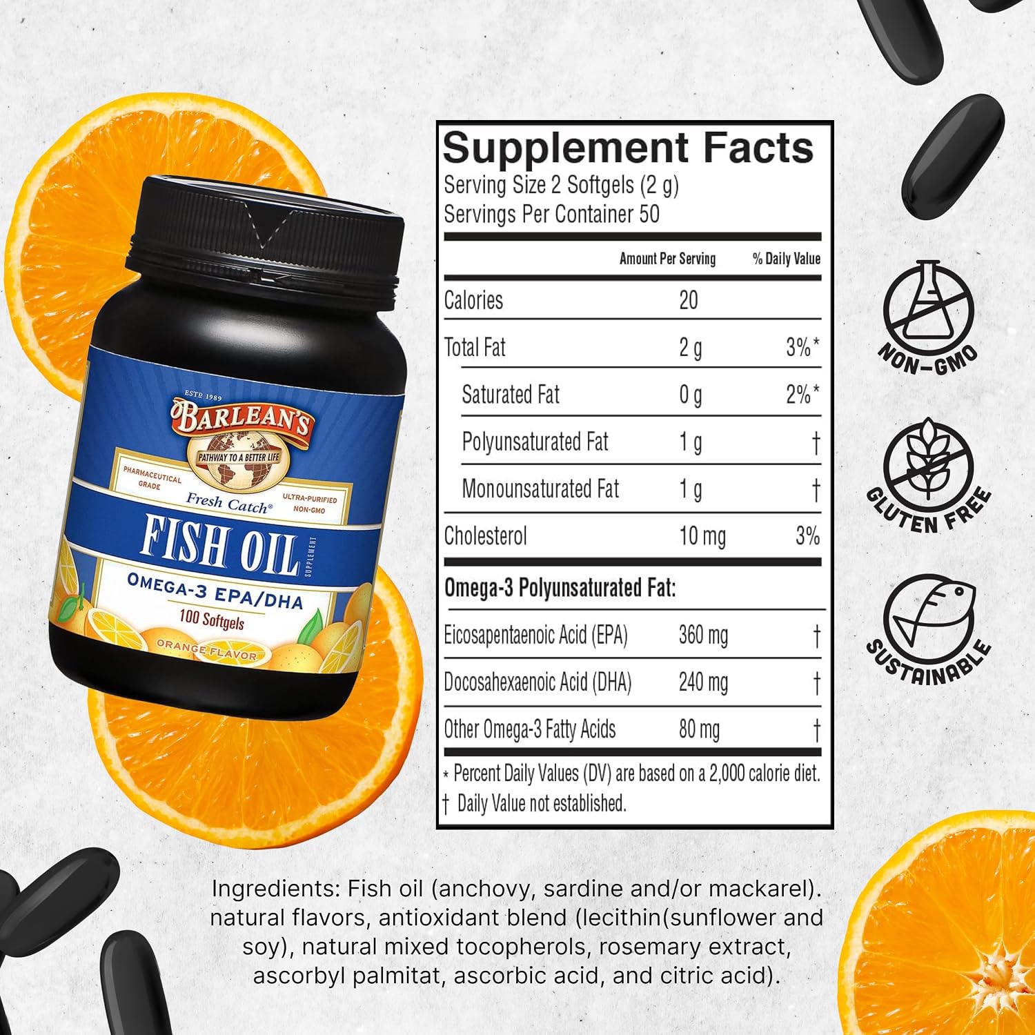Barlean's Omega 3 Fish Oil Supplements, 600mg Fish Oil Pills with EPA & DHA, Softgels for Joint, Brain, & Heart Health, Orange Flavored, 250 Count | Wild-caught fish oil, EPA DHA omega-3, Burpless, Non-GMO, Gluten-free, 250-count value size, Heart & brai…