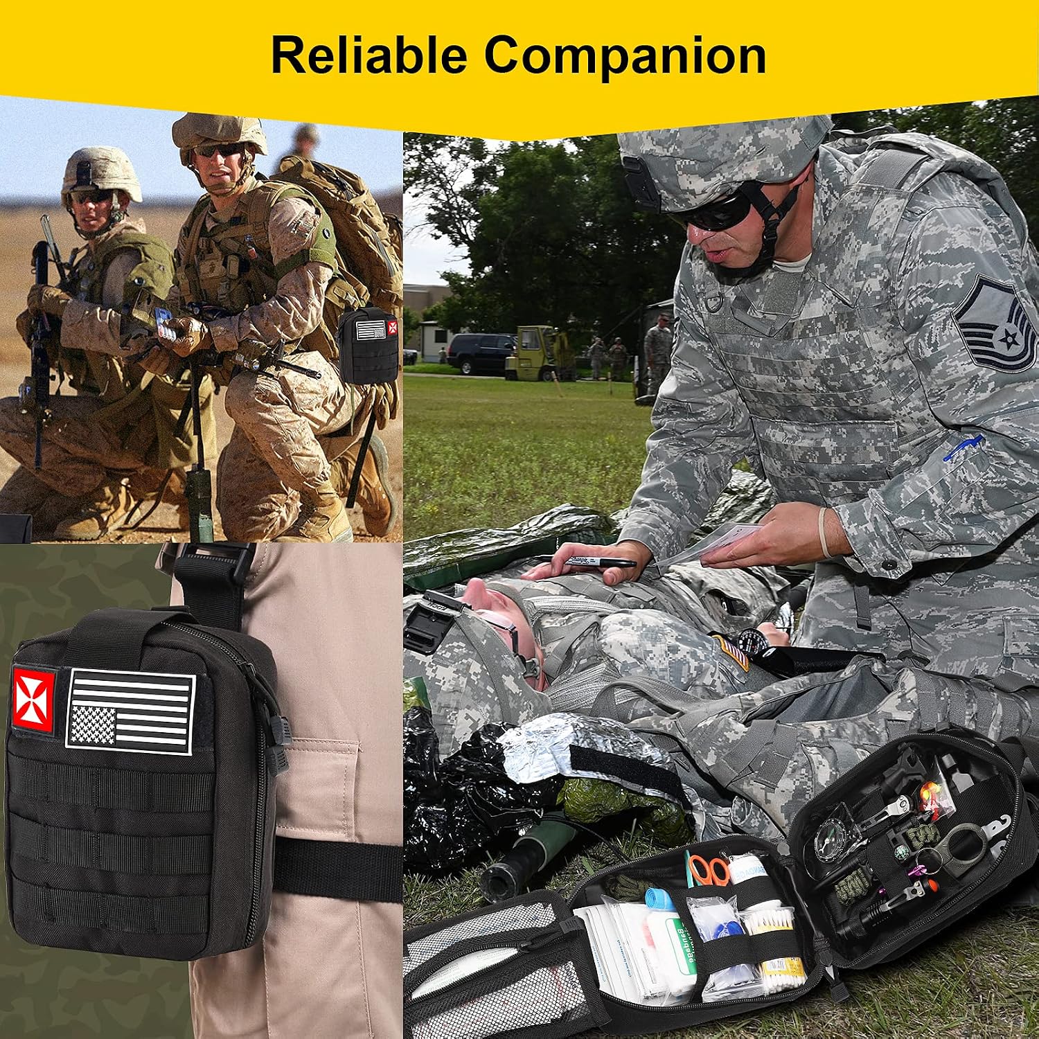 Survival First Aid Kit, 248PCS Survival Tools Camping Essentials Tactical Gear Emergency Trauma Medical Supplies Packed in a MOLLE Pouch, Saber Card