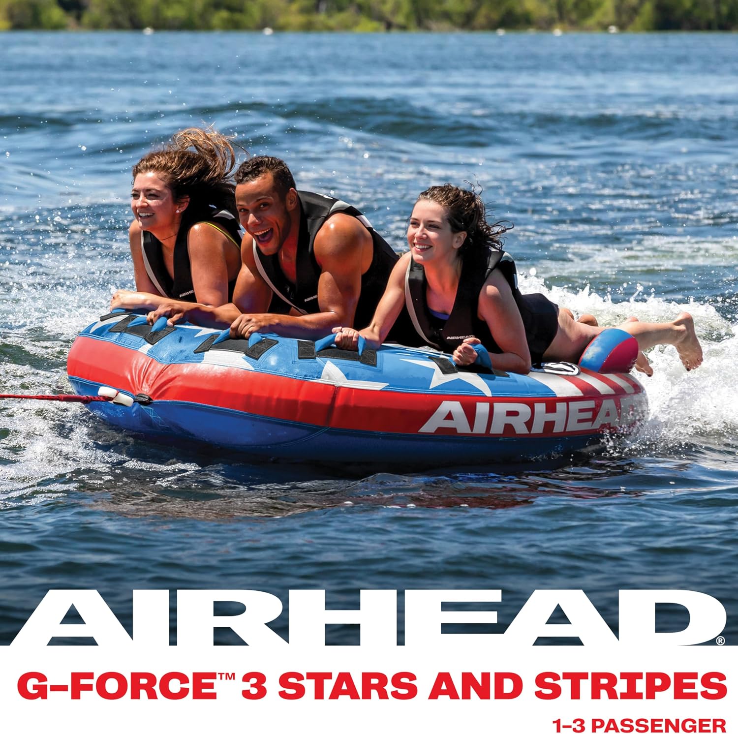 Airhead G-Force Towable Tube for Boating, 1-4 Rider Inflatable Boat Tube for Water Tubing, Heavy Duty Full Nylon Cover, Stabilizer Fins with Neoprene Knuckle Guards, Speed Safety Valve