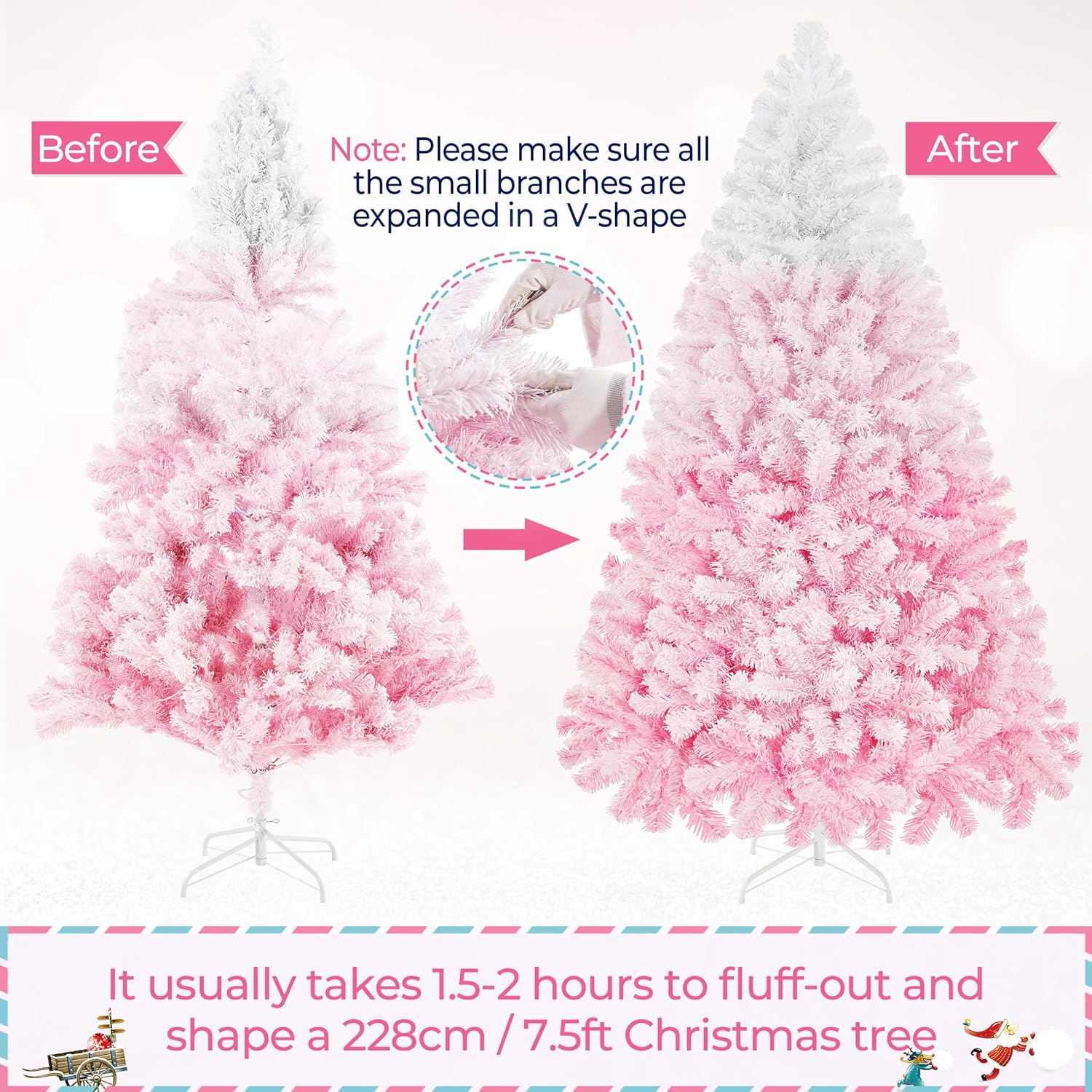Yaheetech 7.5ft Pre-Lit Snow Flocked Artificial Christmas Tree, 550 Lights