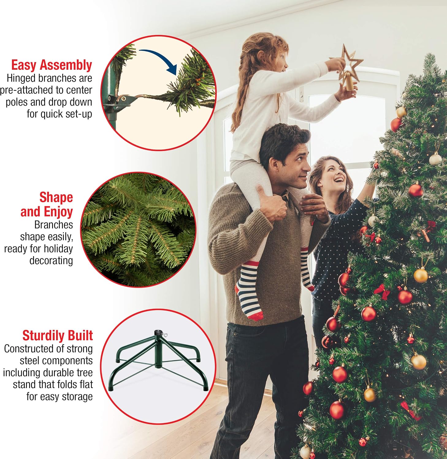 National Tree Company 7.5ft Pre-Lit Tiffany Fir Slim Christmas Tree | 600 Clear Lights, 1,878 Tips, Includes Stand, Artificial, Green
