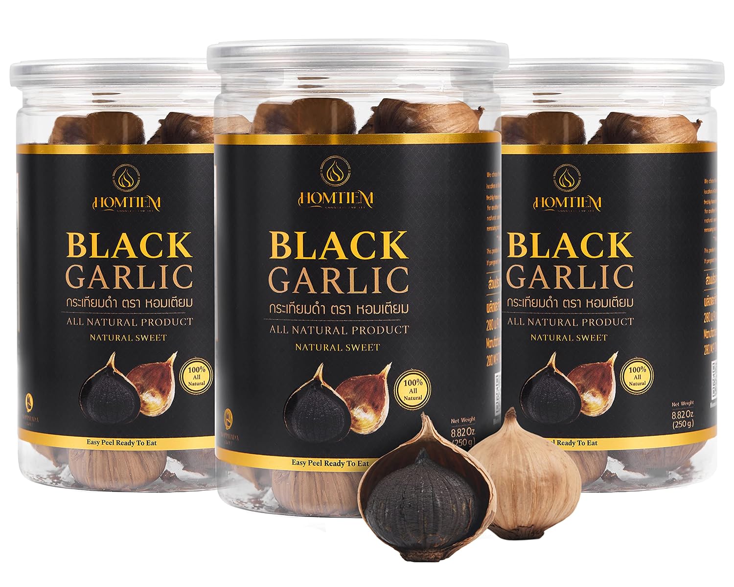 Homtiem Black Garlic Puree 150g. (Made from Solo Black Garlic 100%), Whole Black Garlic Fermented for 90 Days, Non-GMOs, High in Antioxidants