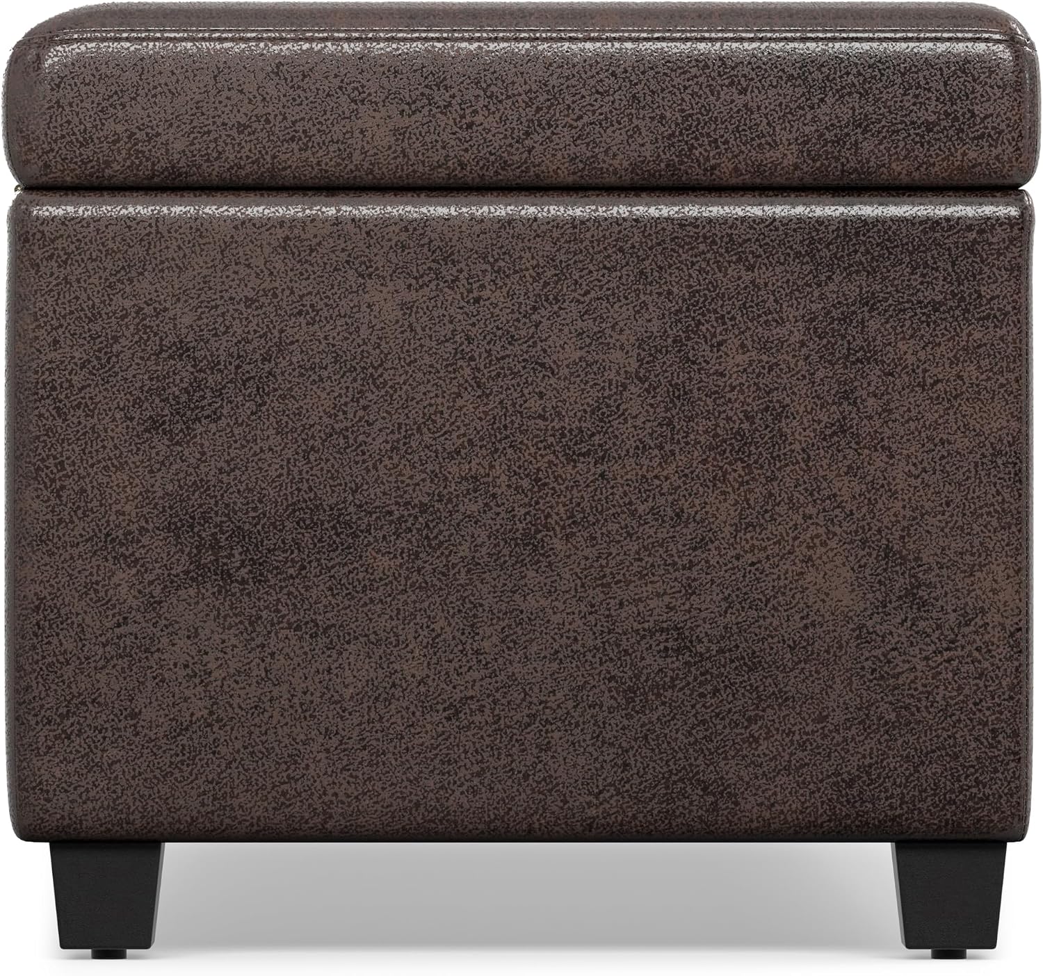 SIMPLIHOME Avalon 54" Wide Vegan Leather Storage Ottoman in Tanners Brown