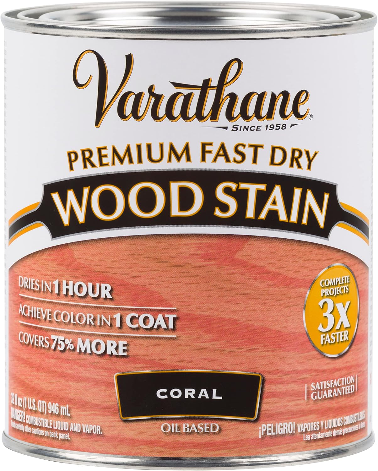 Varathane Premium Fast Dry Weathered Gray Wood Stain | Oil-Based, 1 Coat Color, 1 Hour Dry Time, Interior Wood Stain, Furniture, Cabinets, Doors, Covers Up to 275 Sq Ft, Quart