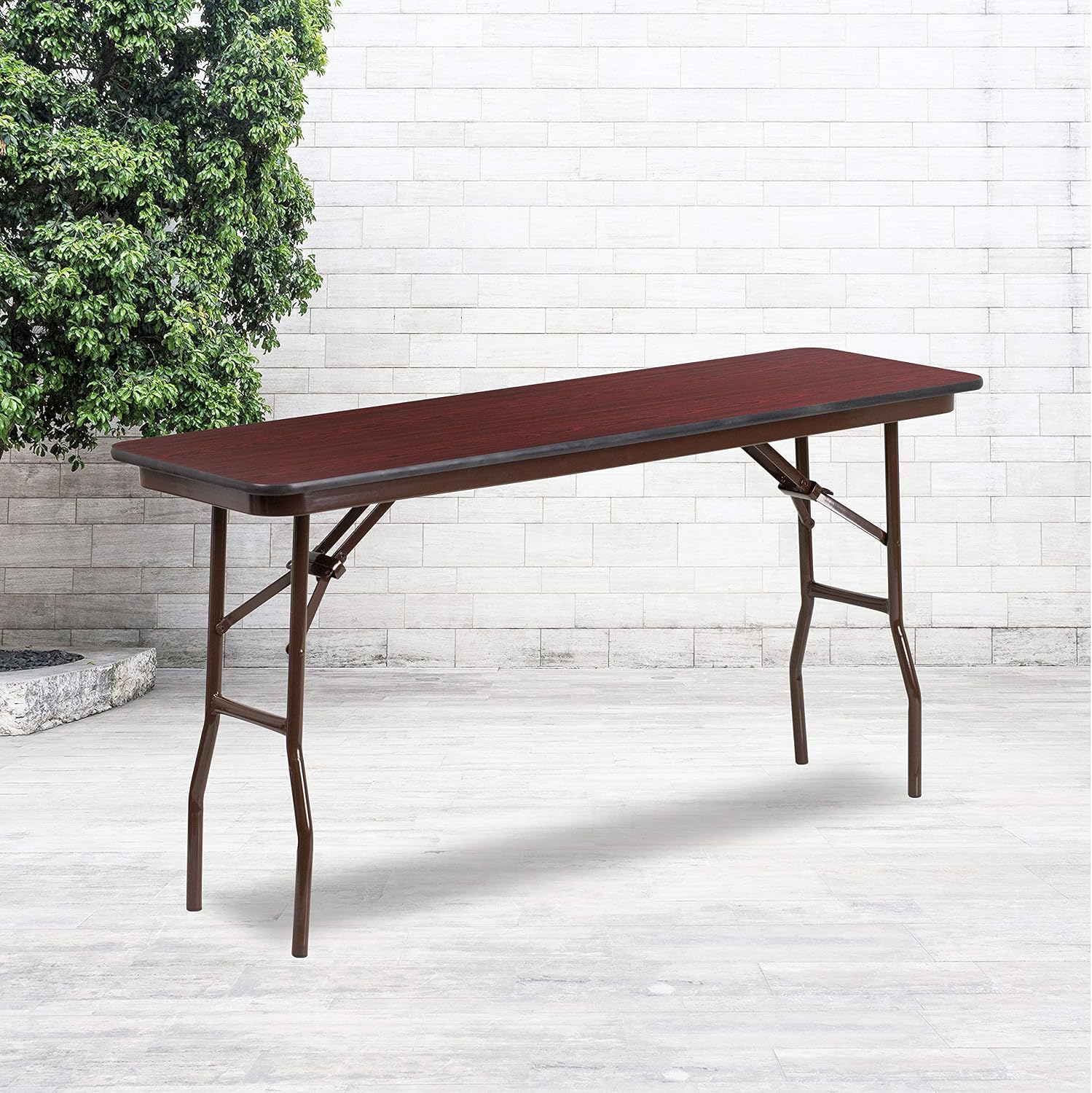 EMMA + OLIVER 5-Foot Mahogany Melamine Laminate Folding Training/Seminar | Table, Event Table