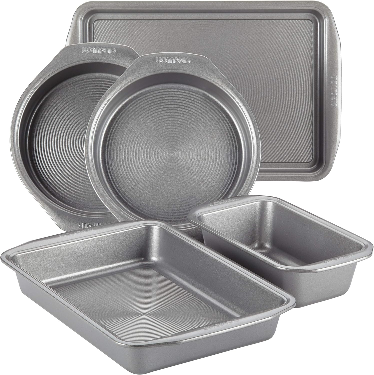Circulon Nonstick Bakeware Set with Nonstick Cookie Sheet, Bread Pan, Bakings Pan and Cake Pans - 5 Piece, Chocolate Brown