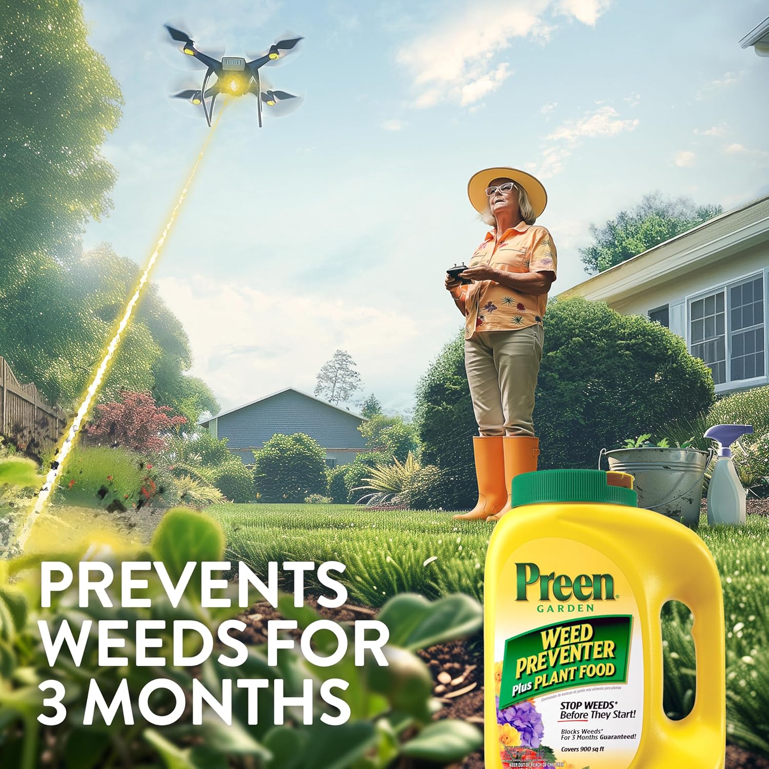 Preen Garden Weed Preventer Plus Plant Food 16 lb. Drum, Covers 2,560 sq ft | Granular All Purpose Fertilizer with Pre Emergent Weed Control for Gardens – Prevents Weeds and Feeds Plants