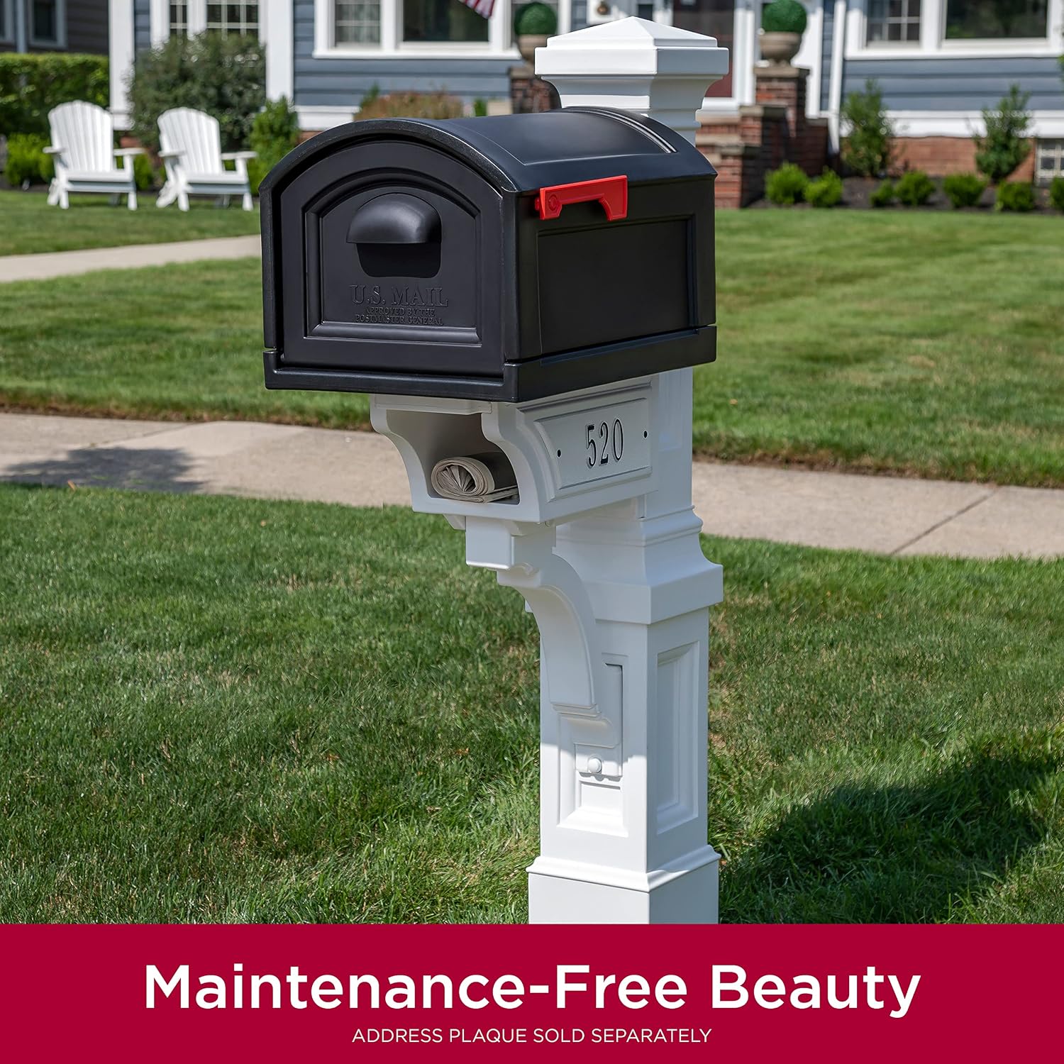 Step2 Atherton Mail Post, Mailbox Not Included, Weather Resistant, Large Outdoor Mailbox Post, Made of Durable Plastic, Easy to Install, Classic White