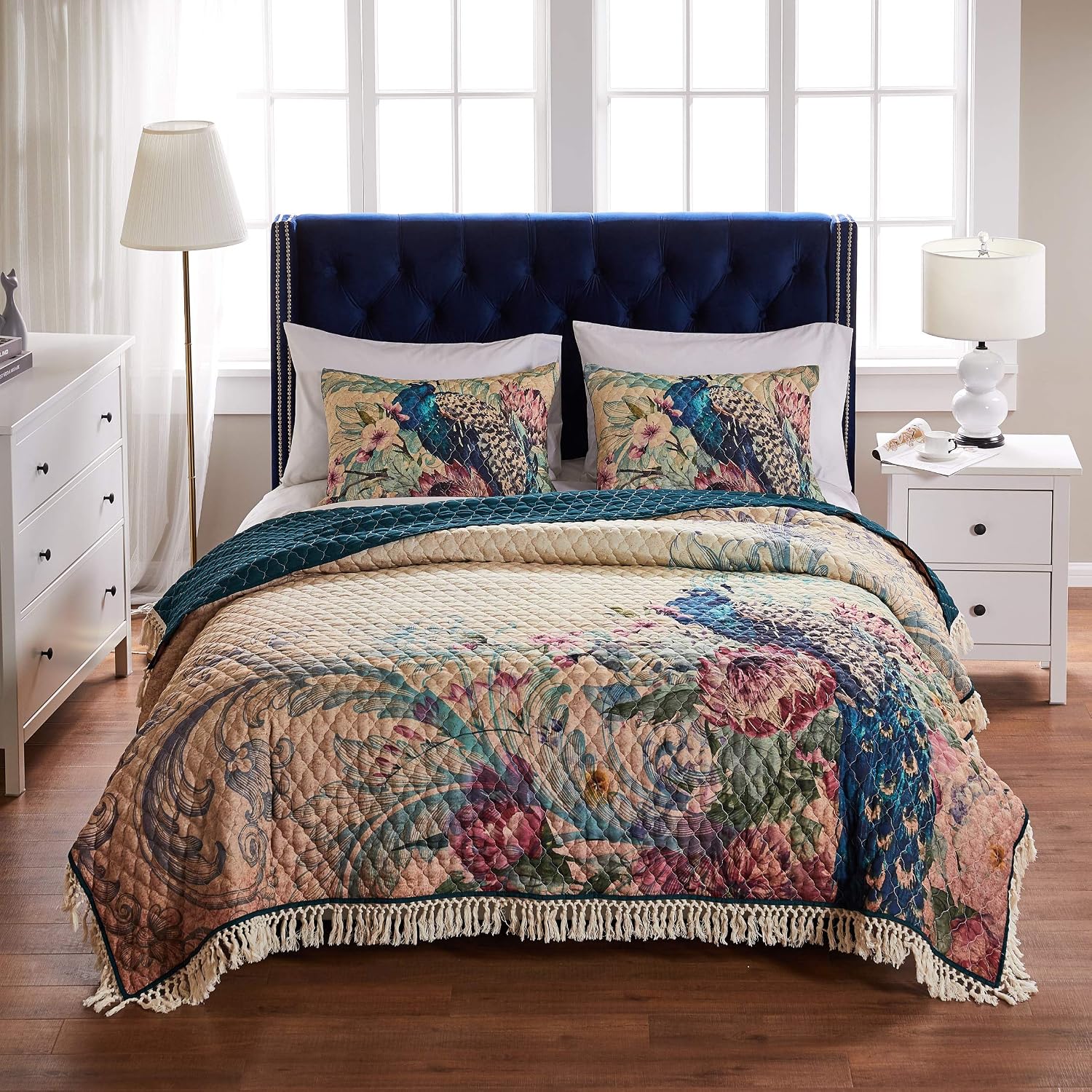 Greenland Home Fashions Ultra-Soft, Reversible, Brushed Microfiber Quilt Set, 3-Piece Full/Queen, Misty Bloom