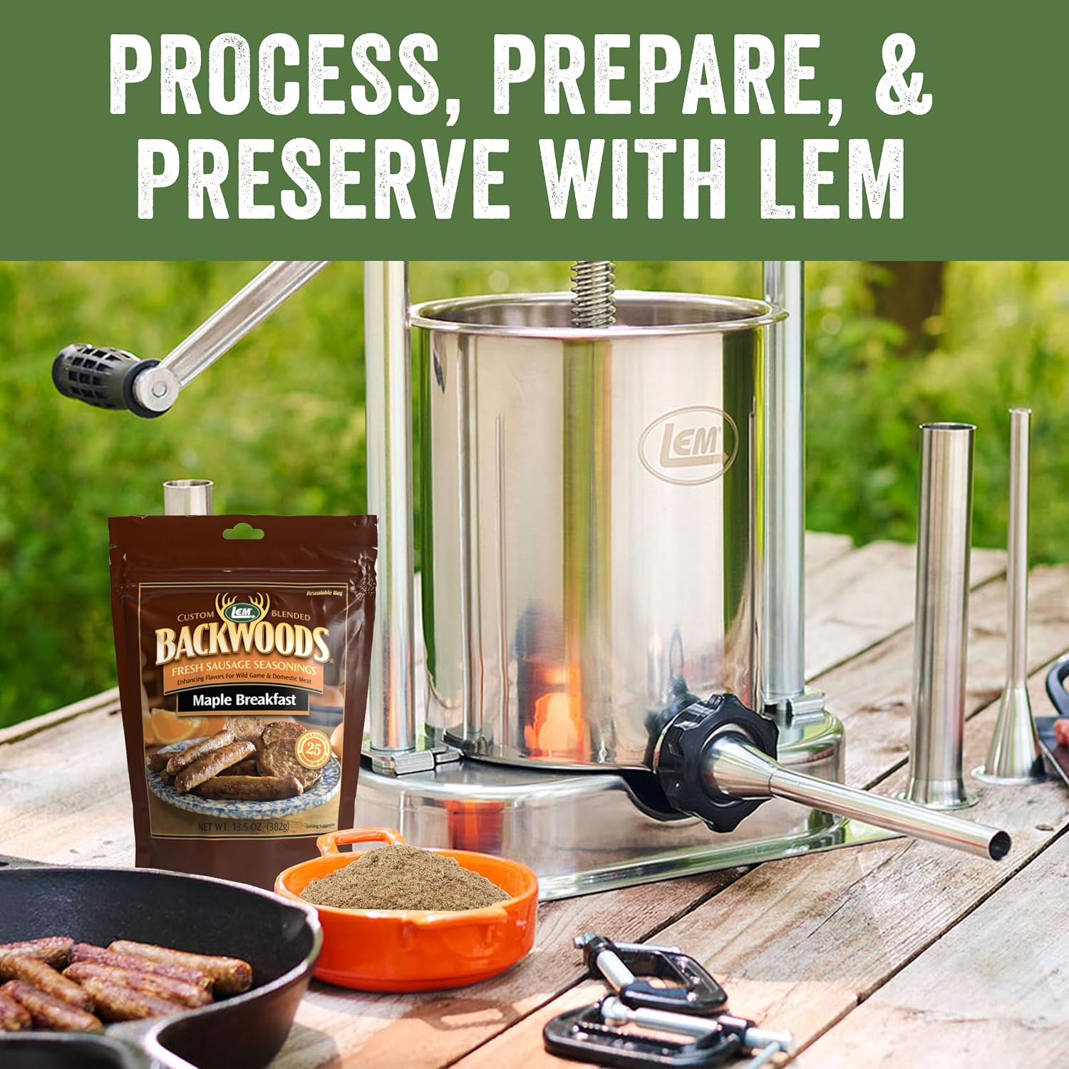 LEM Products Backwoods Breakfast Fresh Sausage Seasoning, 8.3 oz Packet | Pre-Measured Seasoning for Wild Game and Domestic Meat, Seasons Up to 25 Pounds of Meat for Homemade Patties and Sausages