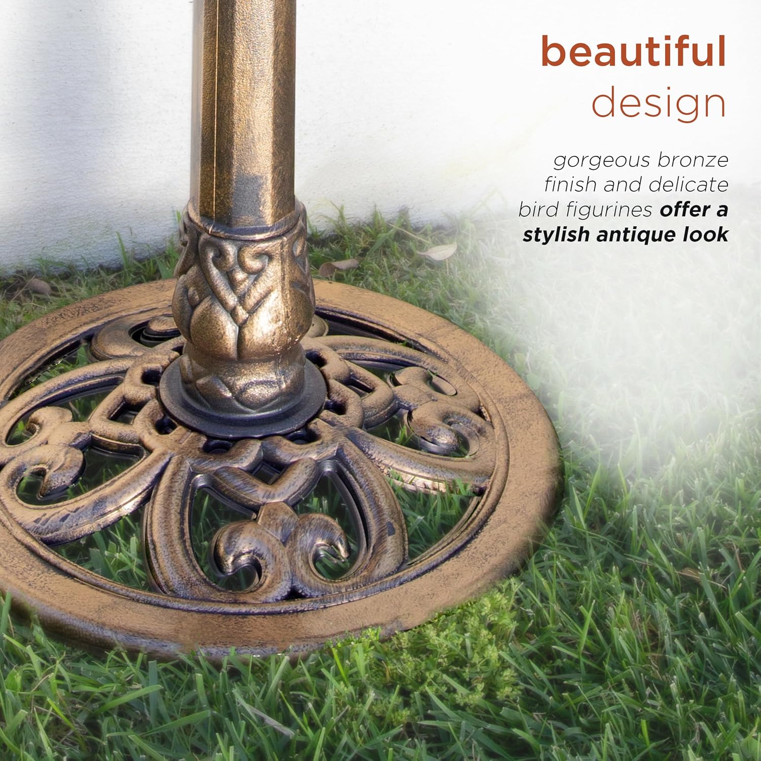 Alpine Corporation | 31" Tall Outdoor Birdbath with 2 Bird Figurines — Shallow and Wide Bird Feeder, Bronze Garden Accent