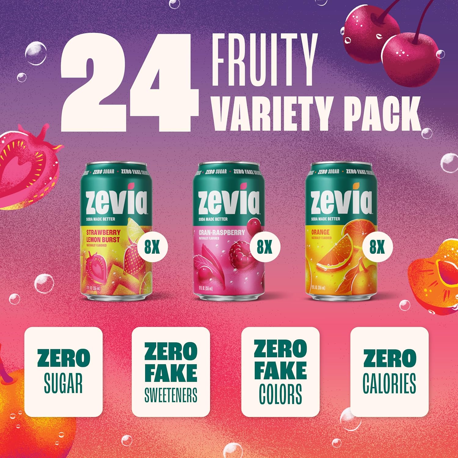 Zevia Zero Sugar Soda, Orange Creamsicle, 12 oz Cans (24-Pack) – Caffeine Free, Naturally Sweetened, No Calorie Soda - Non-GMO Project Verified, Gluten-Free, Vegan