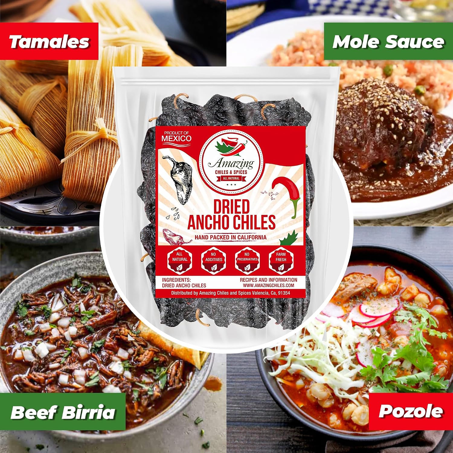 Dried Chile Peppers Variety Pack 3x4oz Ancho Arbol Guajillo Mexican Chili