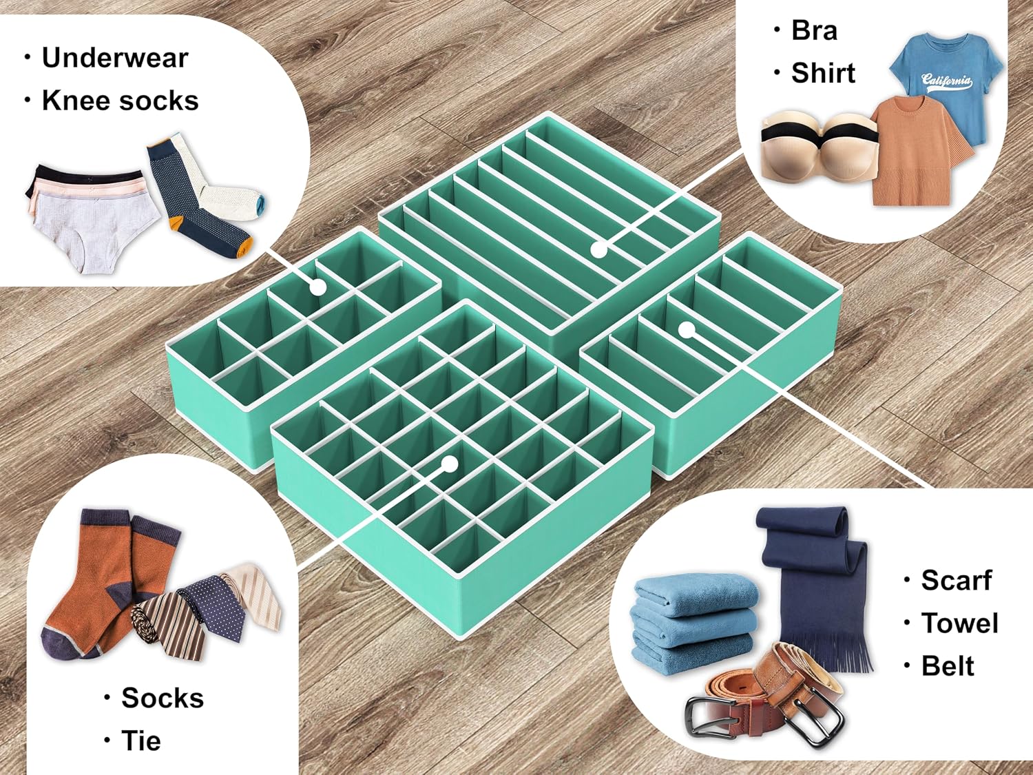 Simple Houseware 4-Pack Drawer Organizer Set for Underwear/Socks/Bra, Gray | Closet Dividers for Underwear, Socks, Bras, Scarves, Ties - Foldable Non-Woven Storage Boxes