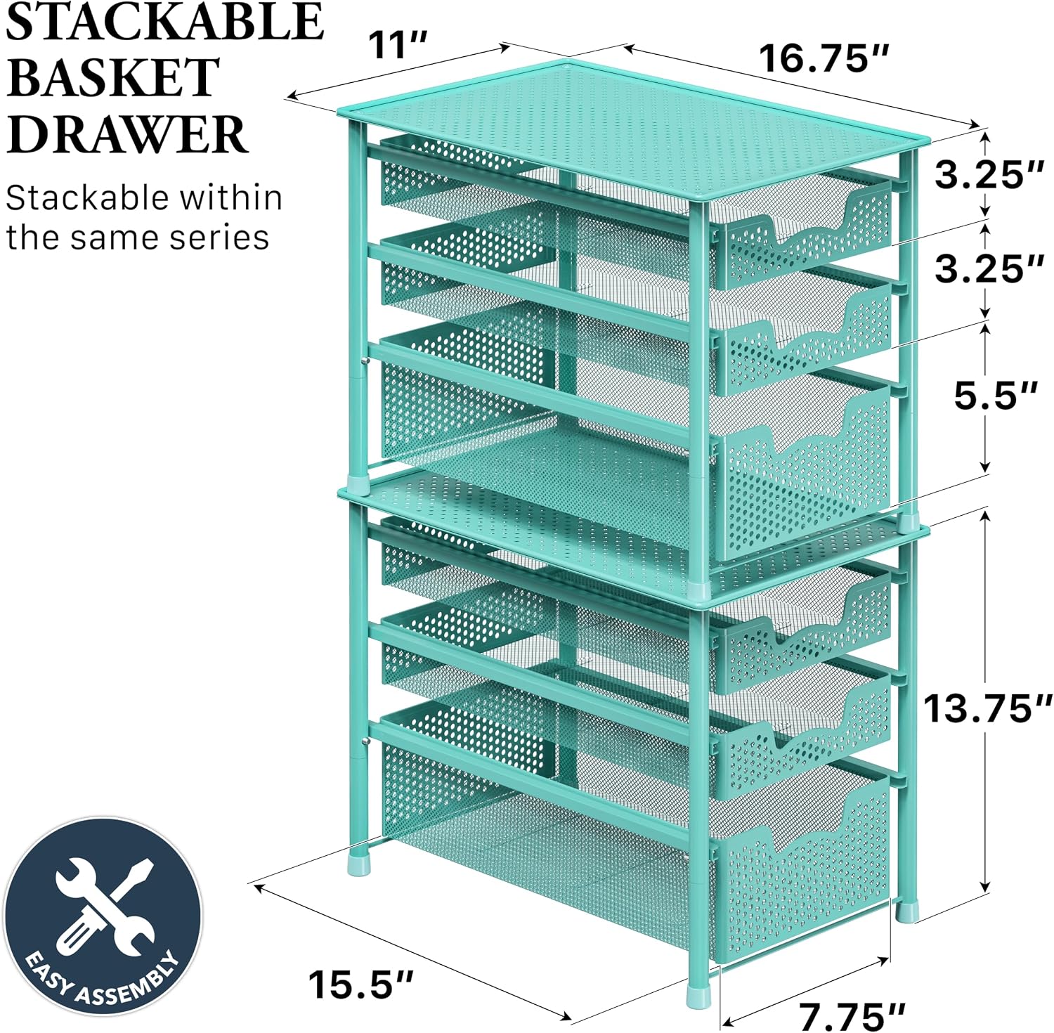 Simple Houseware Stackable 3 Tier Sliding Basket Organizer Drawer, Silver