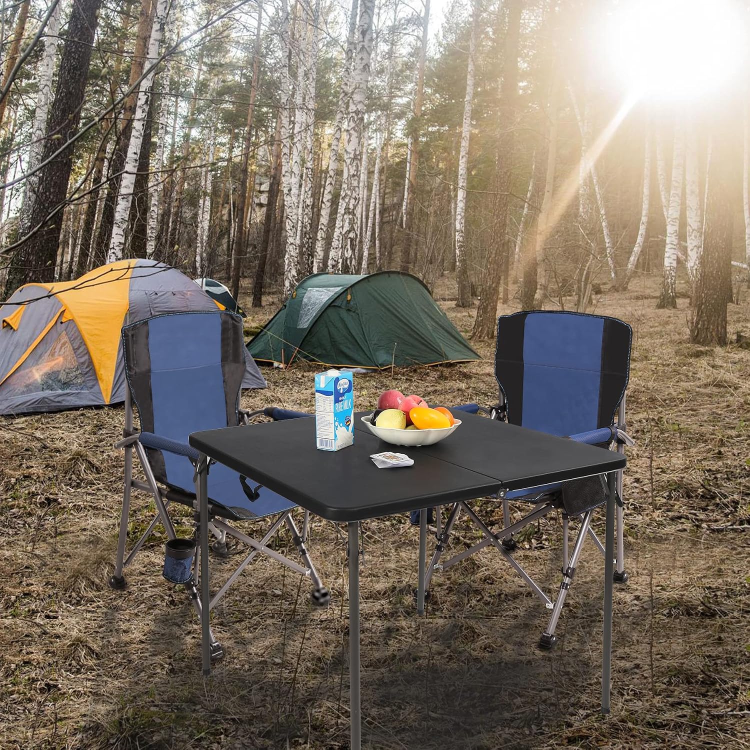 REDCAMP 34" Square Folding Card Table with Resin Top, Portable Fold in Half Small Card Tables with Collapsible Legs for Adults Indoor Outdoor Use