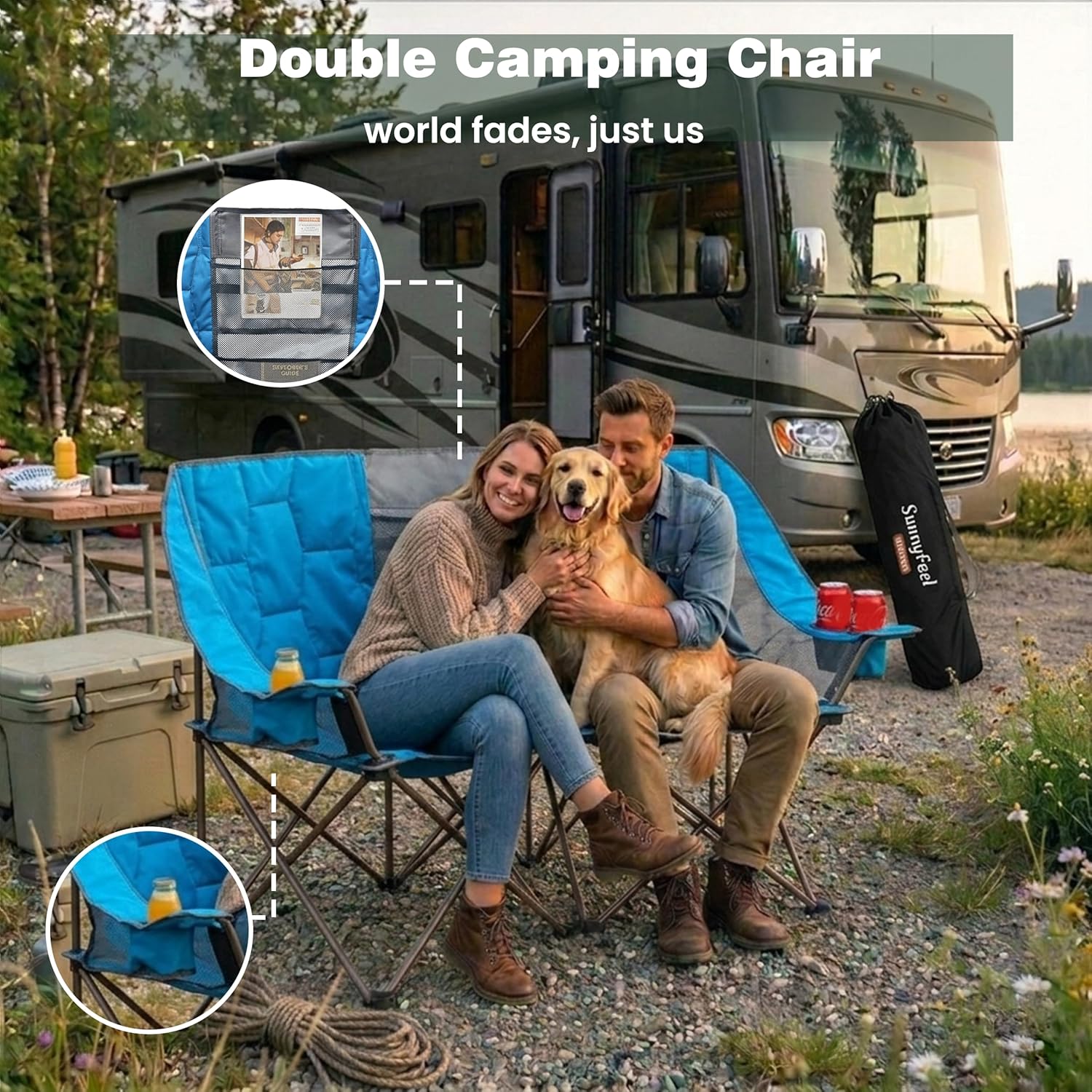 SUNNYFEEL Folding Double Camping Chair Oversized Loveseat for Adults