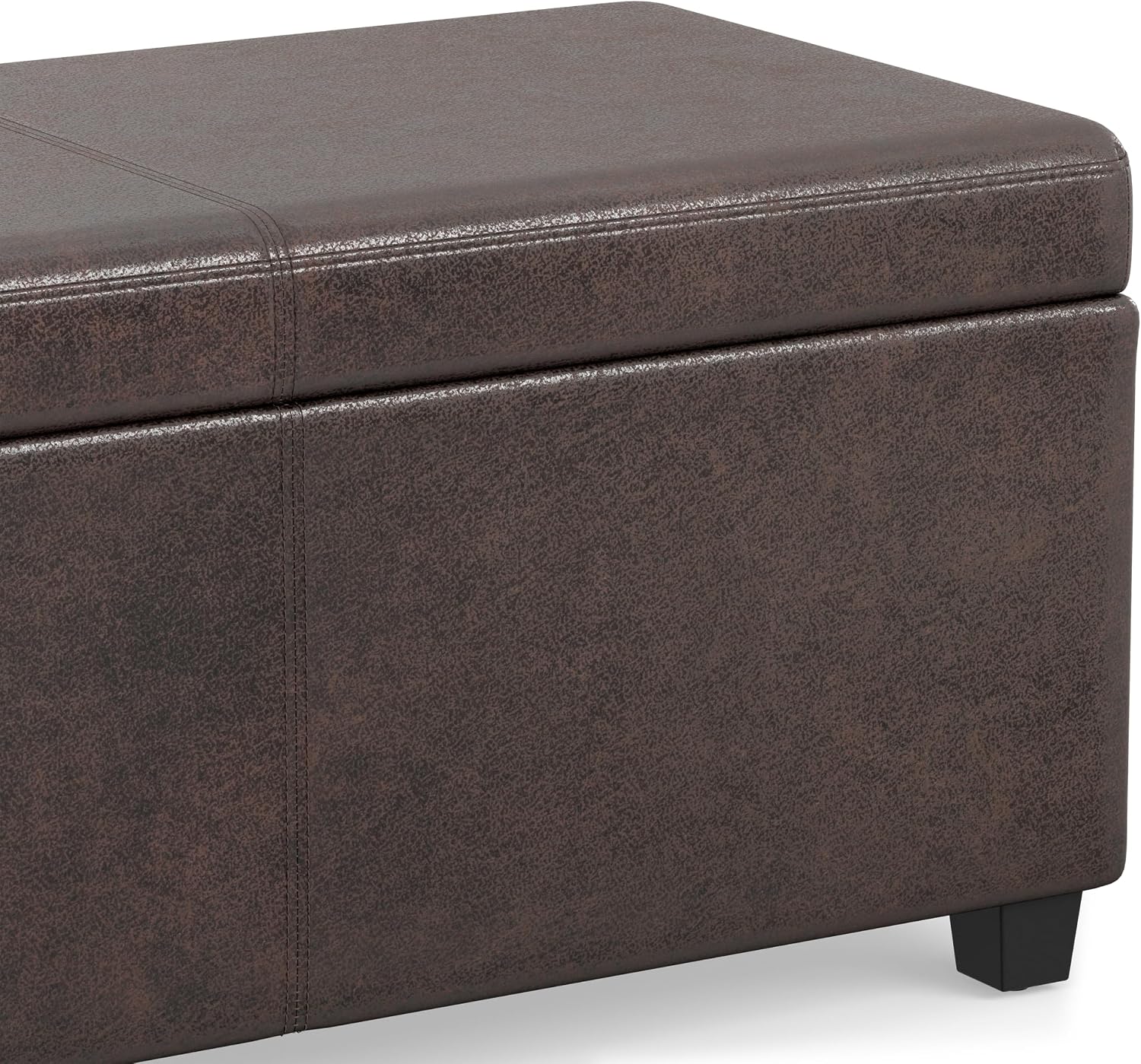 SIMPLIHOME Avalon 54" Wide Vegan Leather Storage Ottoman in Tanners Brown