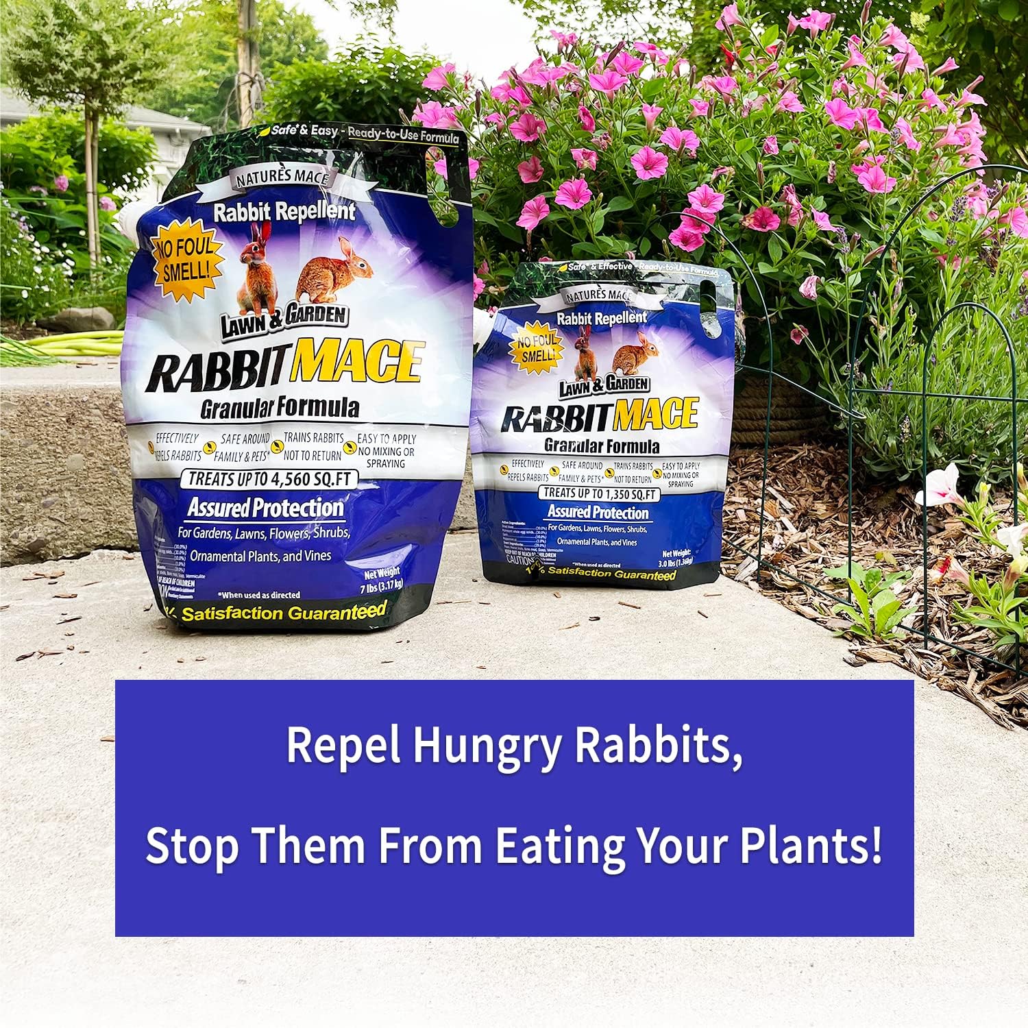 Nature's MACE Rabbit Mace Rabbit Repellent 3 lb Granules | Gardens, Lawns, Farms & Landscapes, Treats 1,350 sq ft, Granular Deterrent, All-Season Use, Safe for Pets, Children, Plants.