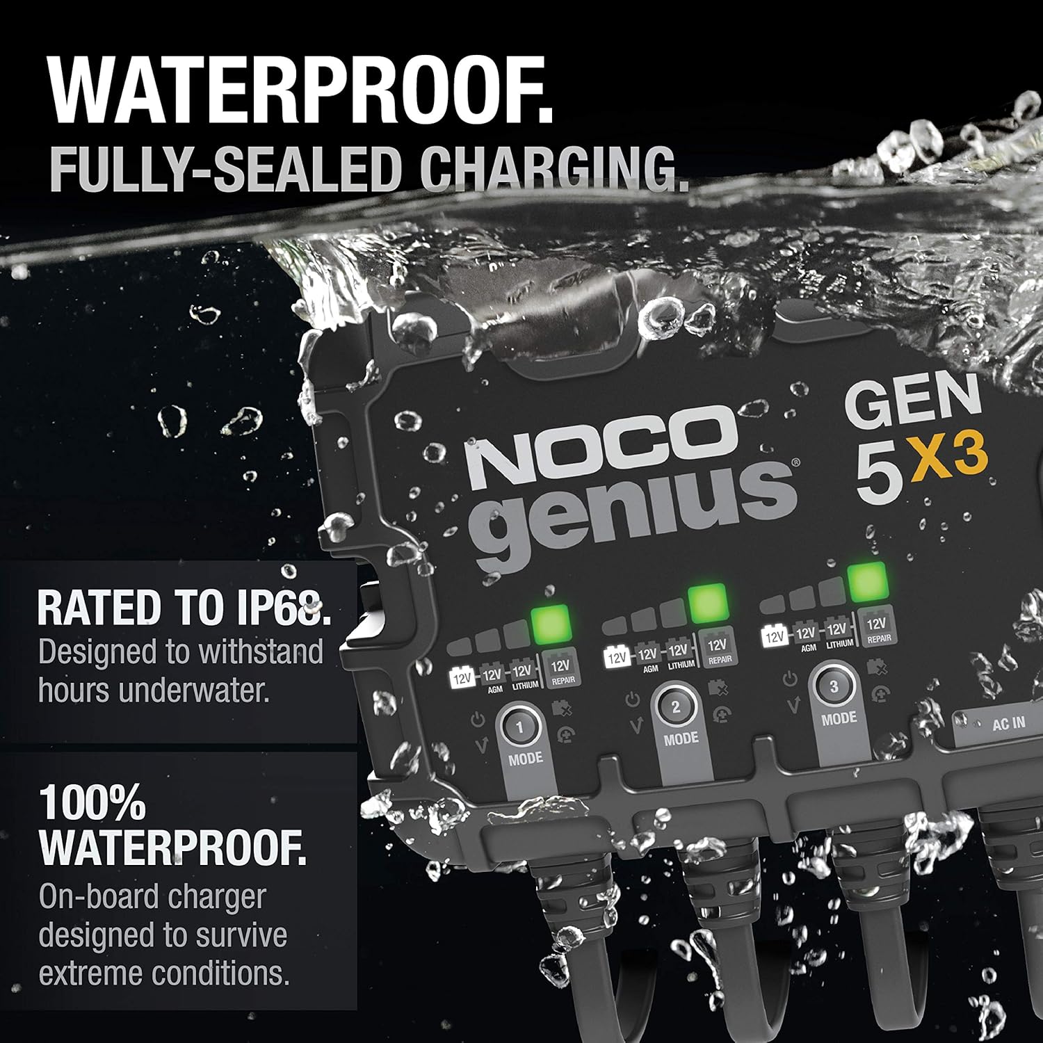 NOCO GEN5X3 12V 15A 3-Bank OnBoard Marine Battery Charger & Maintainer