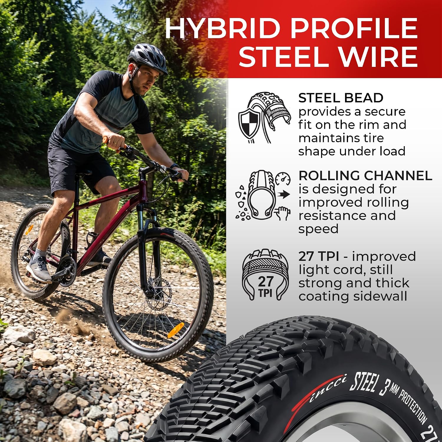 Pair 26 x 1.95 Mountain Bike Tires - Foldable 53-559 with 3mm Anti Puncture
