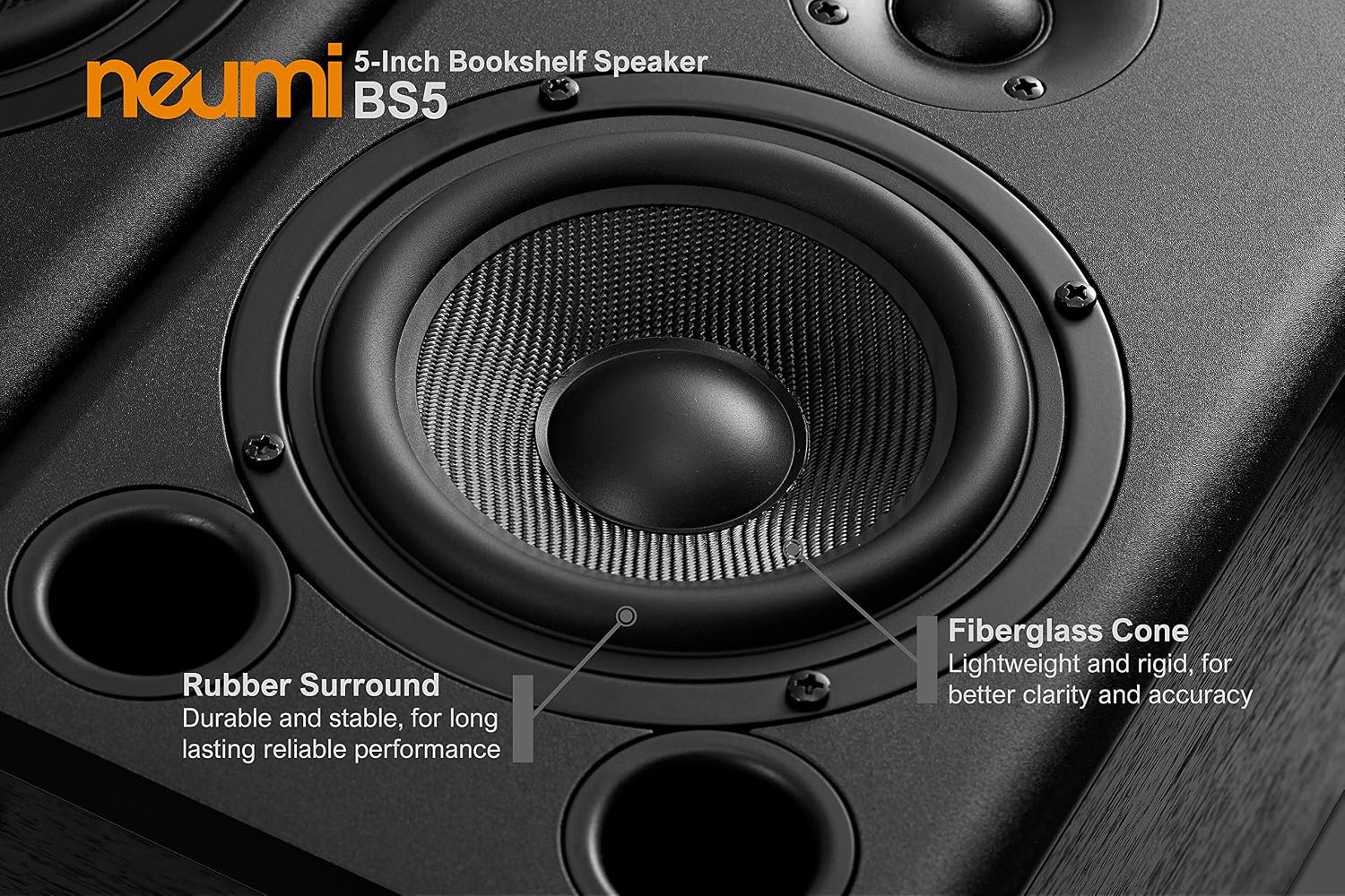NEUMI BS5 Passive Bookshelf Speakers, 5-Inch Woofer, Dark Wood, 1 Pair