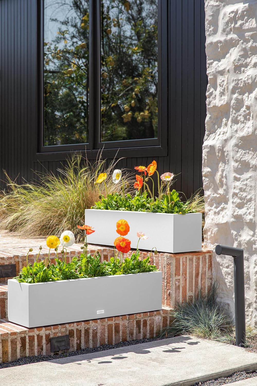 Veradek Block Series Trough Planter - Rectangular Outdoor Window Box | Made From Durable Plastic With Double-Walled Construction. Modern Patio/Tabletop Décor for Plants and Flowers