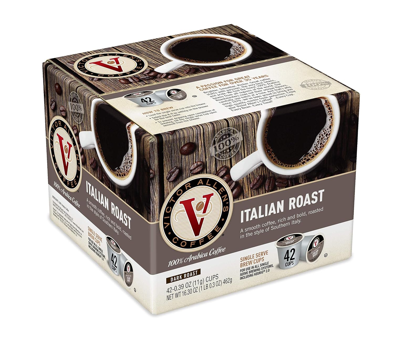 Victor Allen's Coffee Italian and French Roast Dark Roast Coffee Pods for Keurig (42 Count)