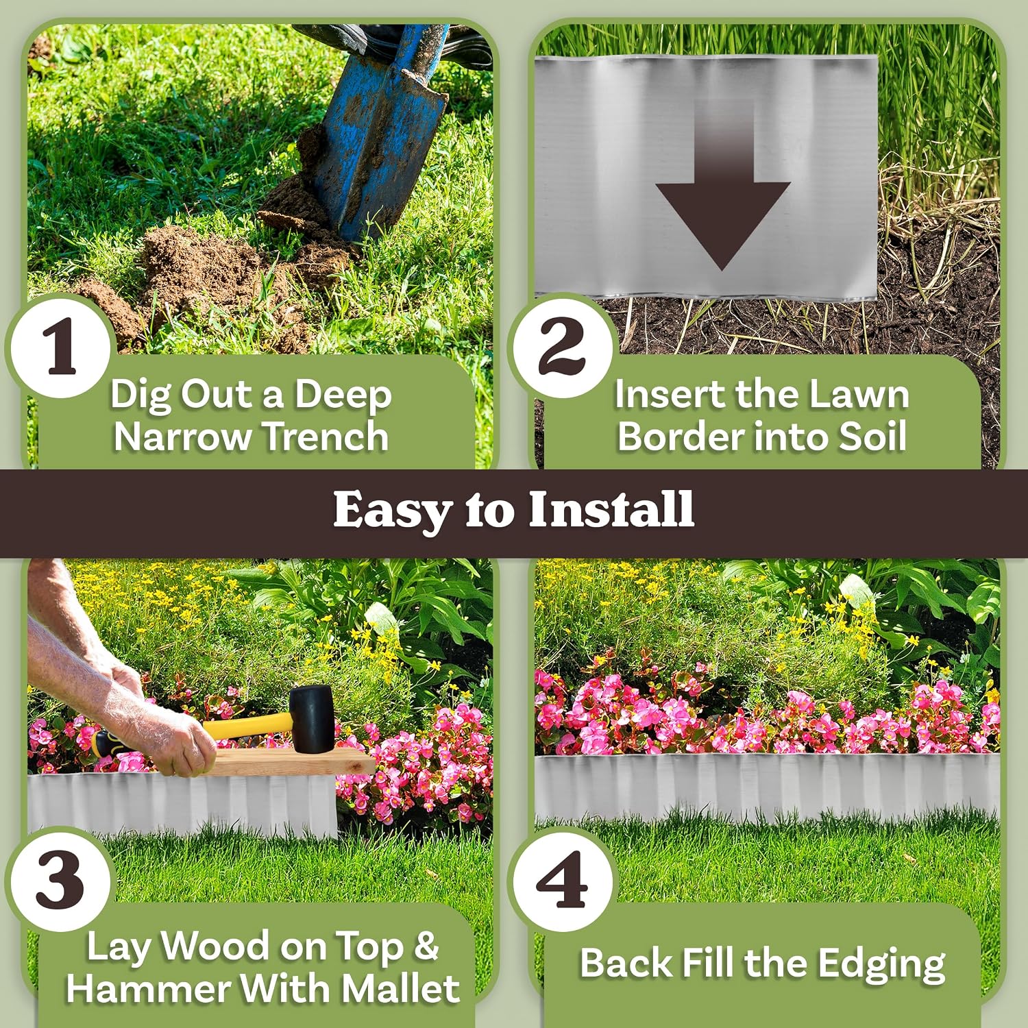 Metal Edging for Landscaping - 6.25in x 16.5ft Flexible Corrugated Galvanized Steel Landscape Edging - Garden Edge Border for DIY Flower Beds Tree