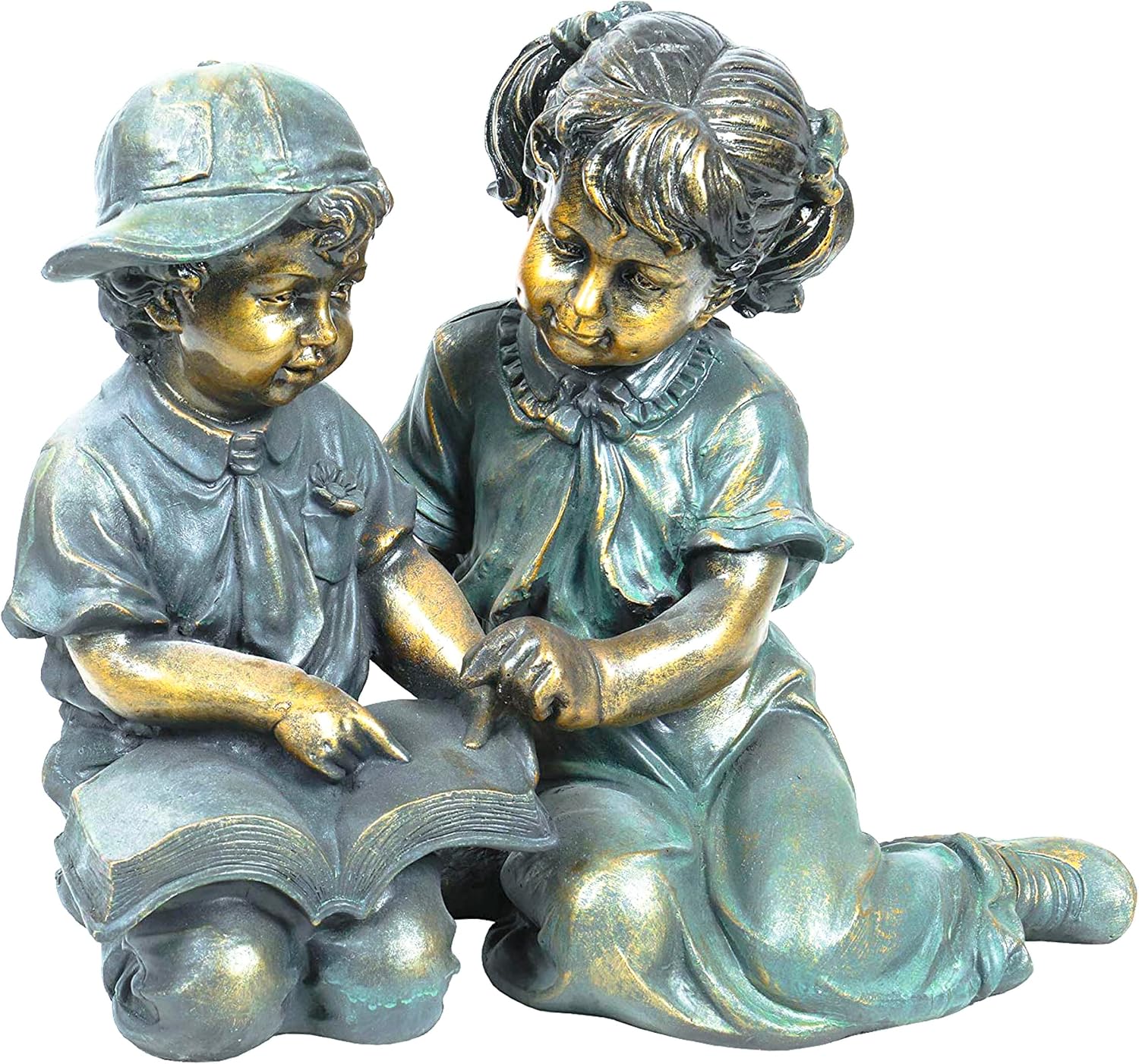 Alpine Corporation 26" Tall Indoor/Outdoor Girl Jumping Over Boy Statue Yard Art Decoration