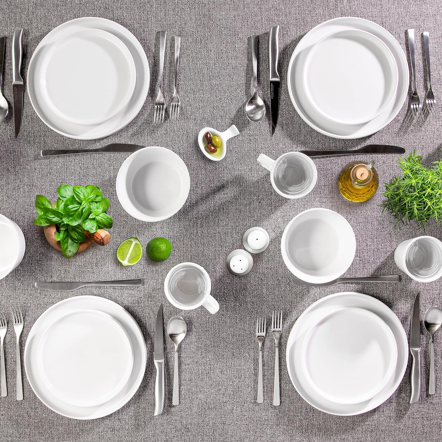 Zulay Kitchen Luna Plates and Bowls Sets, 16 Piece Modern Porcelain Dish Set for 4, Chip and Scratch Resistant Square Dinnerware Set