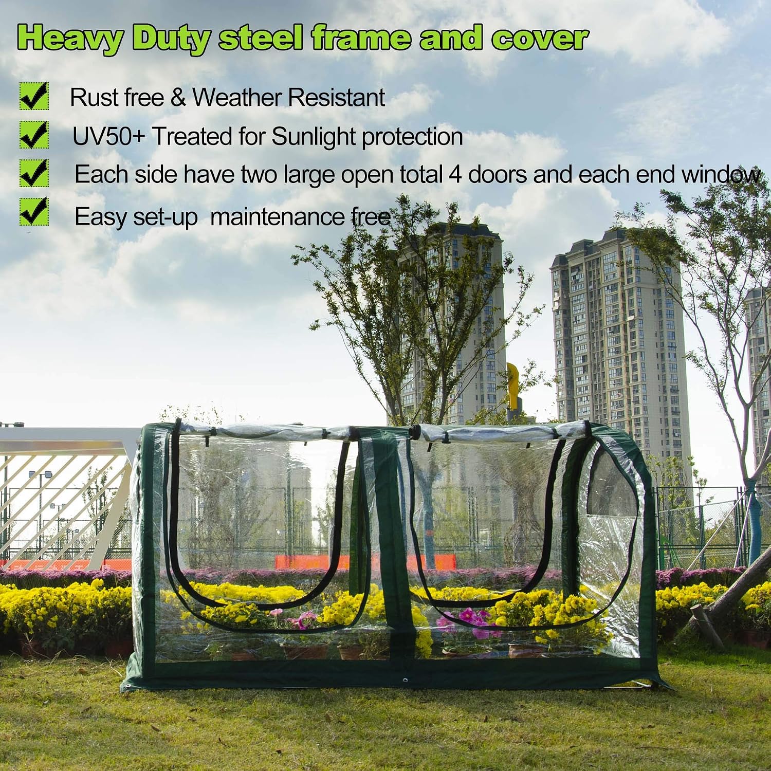 Porayhut Portable Greenhouse Tent, Easy Set-Up Gardening Flower House & Plant Sunshine Room with PVC Cover