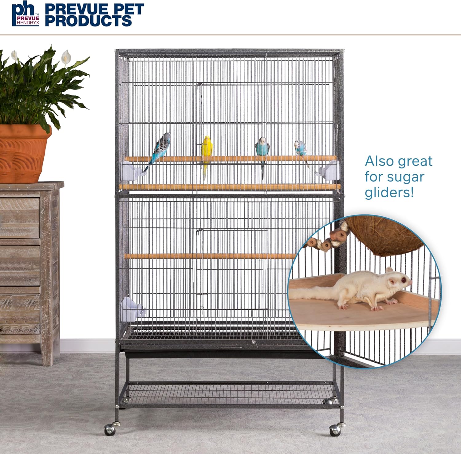 Prevue Pet Products Steel Bird Flight Cage with Wheels - Black, Large | Large Birdcage for Parakeets, Canaries, Finches, Cockatiels, Lovebirds, & Green Cheeks, Metal Standing Birdcage