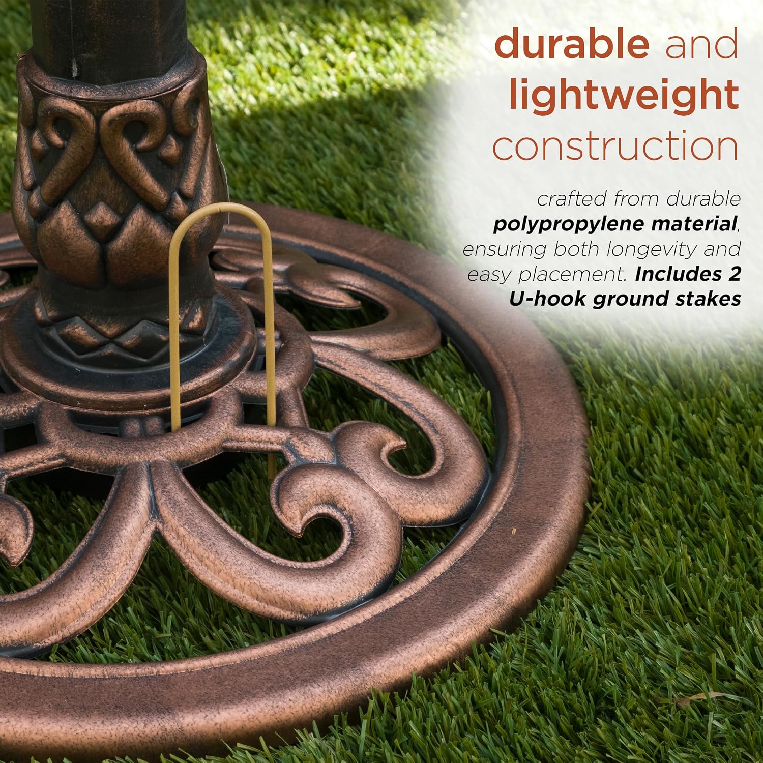 Alpine Corporation TEC116 Outdoor Aged Green Pedestal Birdbath with Scrollwork, 28" Tall, Green