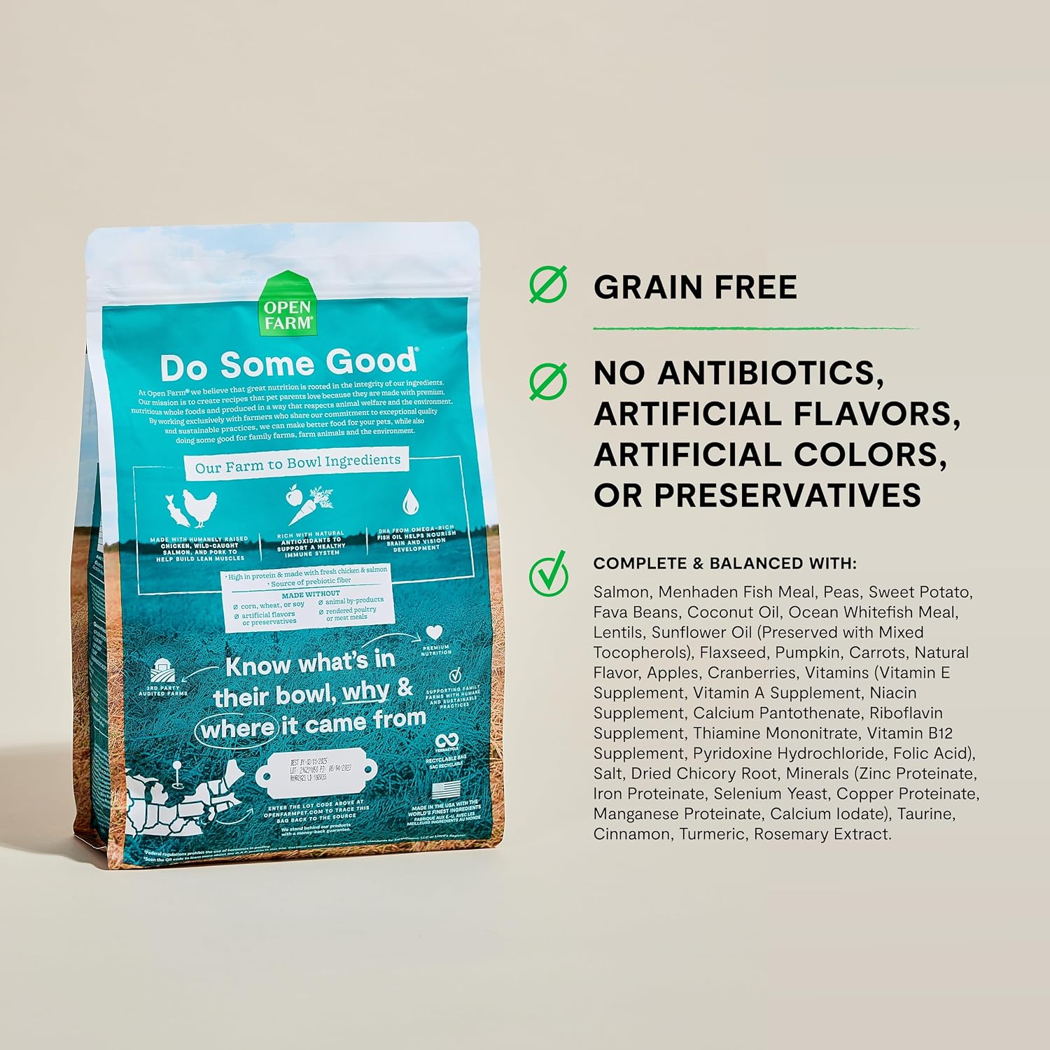 Open Farm Ancient Grains Dry Puppy Food, Chicken & Salmon Kibble, 4lb Bag