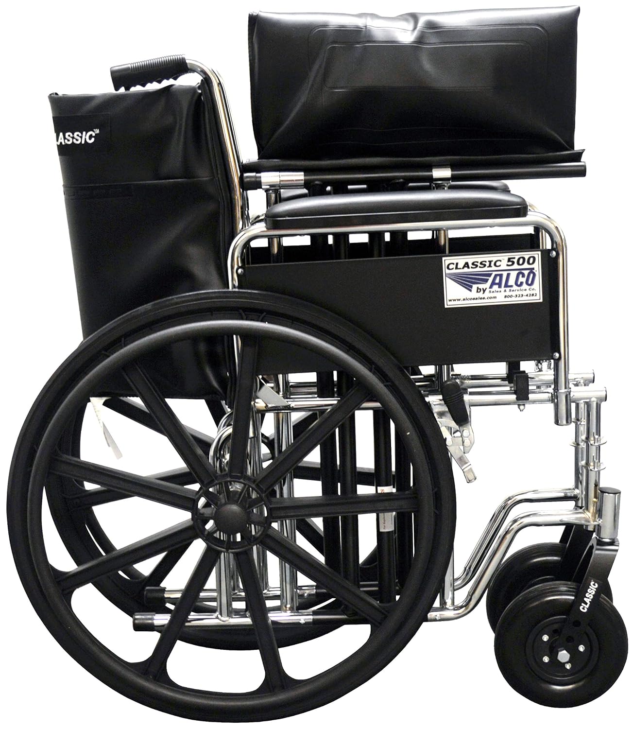 ALCO 22" Heavy Duty Chrome Wheelchair (500 lb. Weight Capacity) with Removable Full Arms