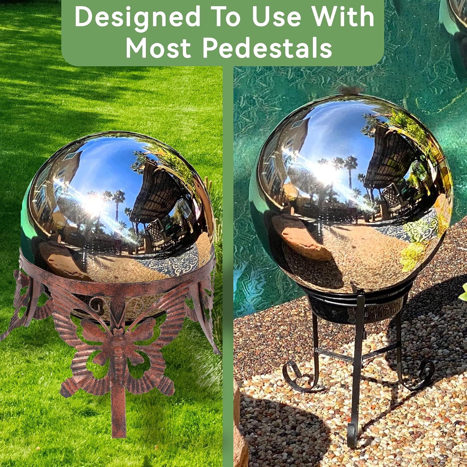 Lily's Home 12 Inch Stainless Steel Gazing Globe Mirror Ball, Colorful and Shiny Addition to Any Garden or Home, Ideal As a Housewarming Gift, Silver