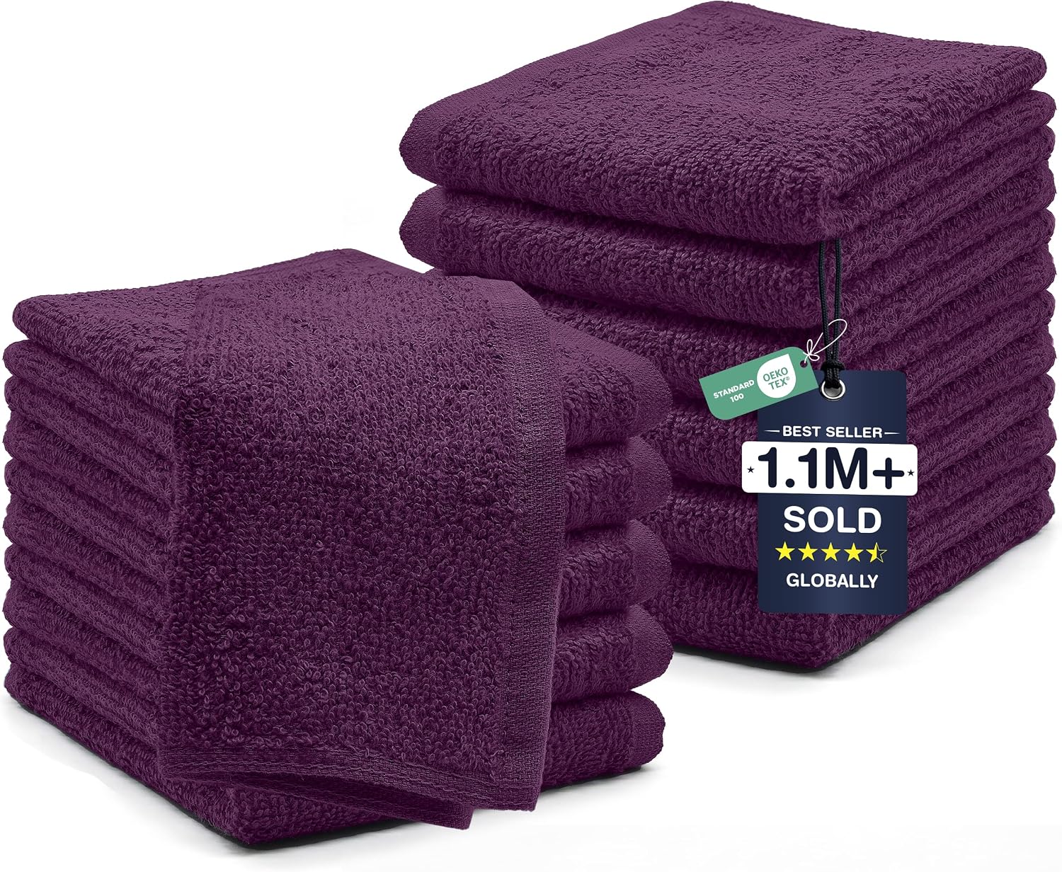 DAN RIVER 24 Pack Cotton Wash Cloths Set for Showering [12x12] White