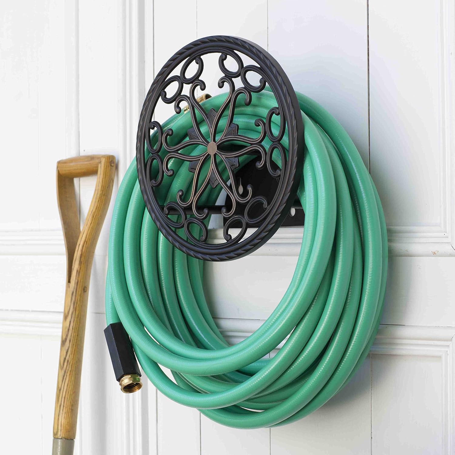 Liberty Garden 671 Wall Mount Decorative Garden Hose Butler, Holds 125-Feet of 5/8-Inch Hose - Patina