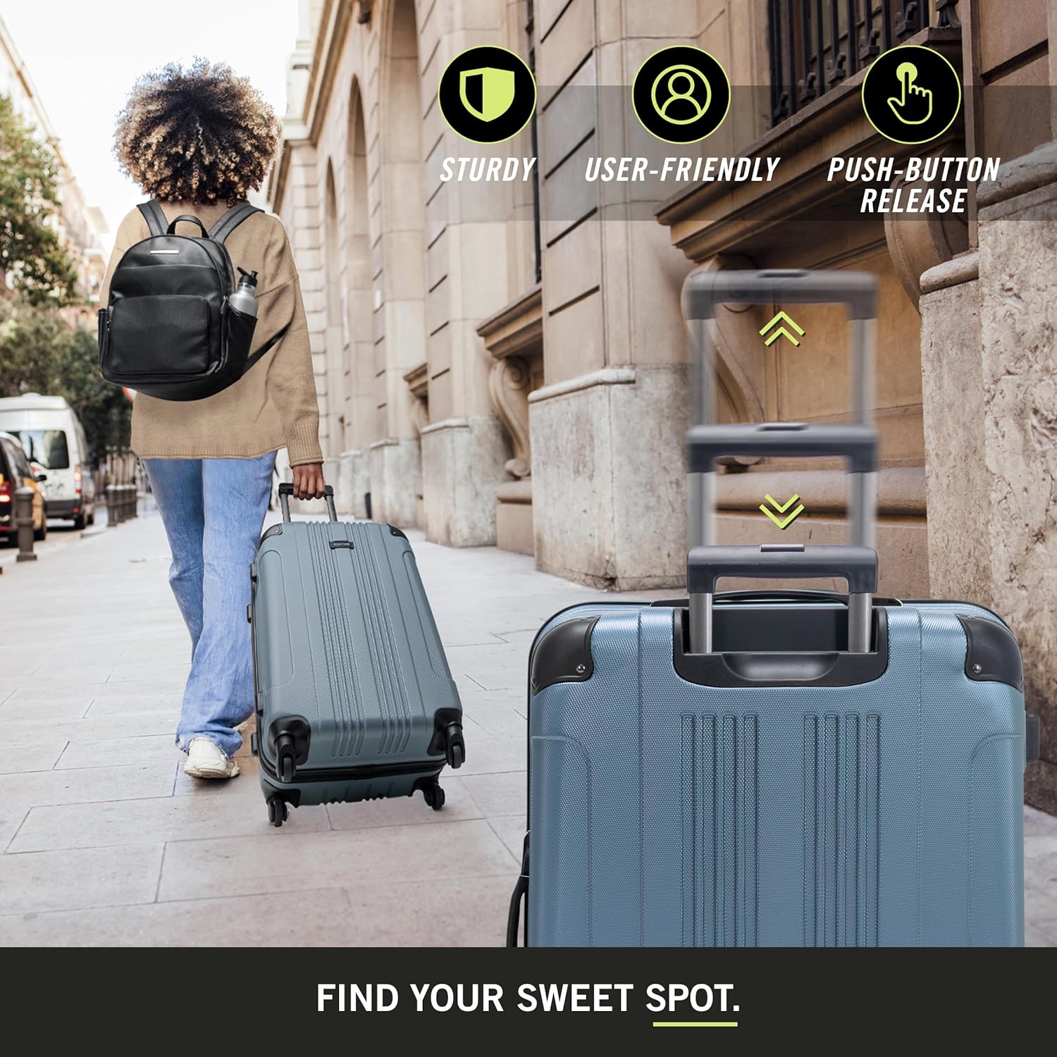 Kenneth Cole REACTION Out of Bounds Lightweight Hardshell 4-Wheel Spinner Luggage, Granite Blue, 20-Inch Carry On