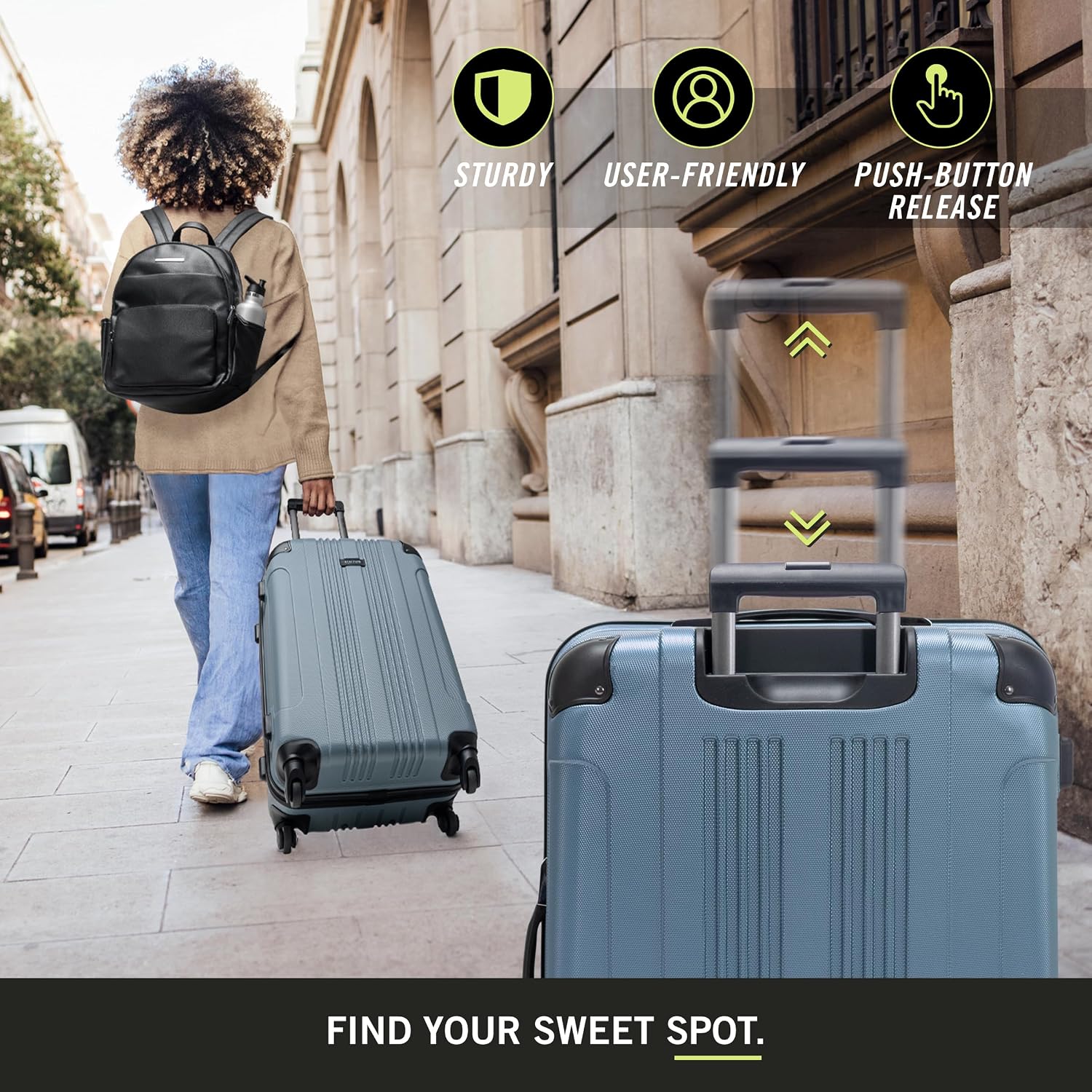 Kenneth Cole REACTION Out of Bounds Lightweight Hardshell 4-Wheel Spinner Luggage, Teal, 20-Inch Carry On