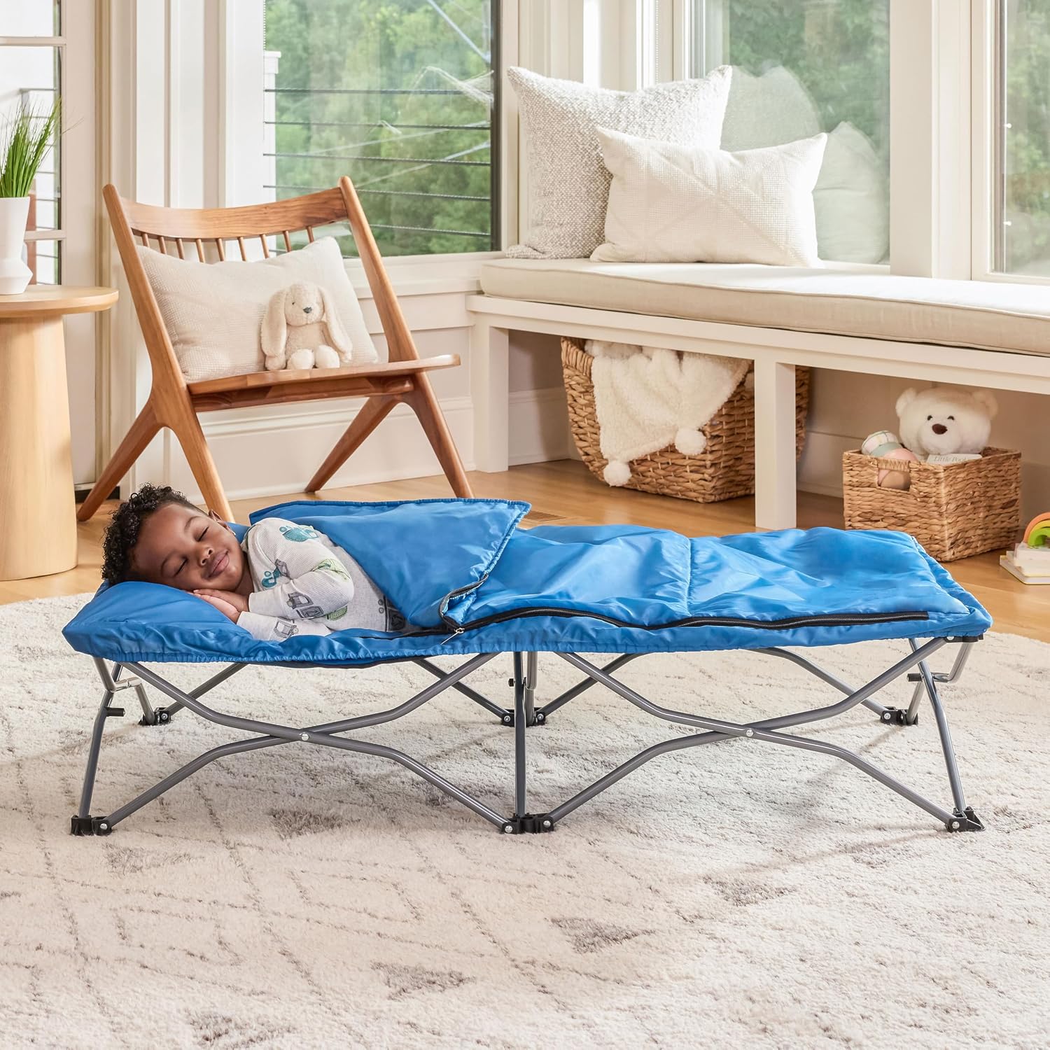 Regalo My Cot Deluxe Portable Toddler Bed, Indoor/Outdoor Kids Nap Cot with Sleeping Bag & Pillow, Lightweight Folding Travel Design for Home, Daycare