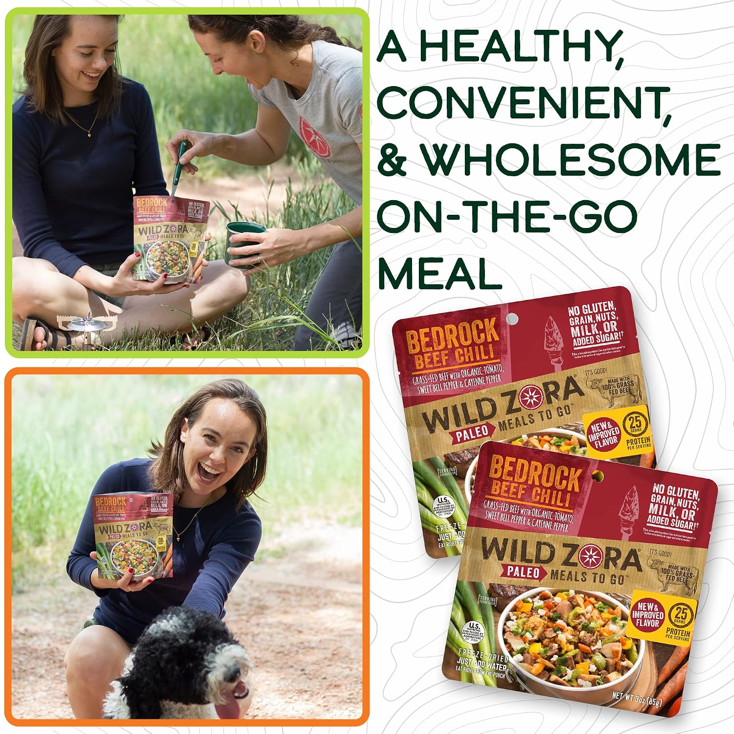 Wild Zora Paleo Freeze Dried Meals for Backpacking & Camping - Healthy Gluten Free & Grain Free Camping Meals/Backpacking Food + No Added Sugar - Great for Travel (Cliffside Coconut Berry 2-Pack)