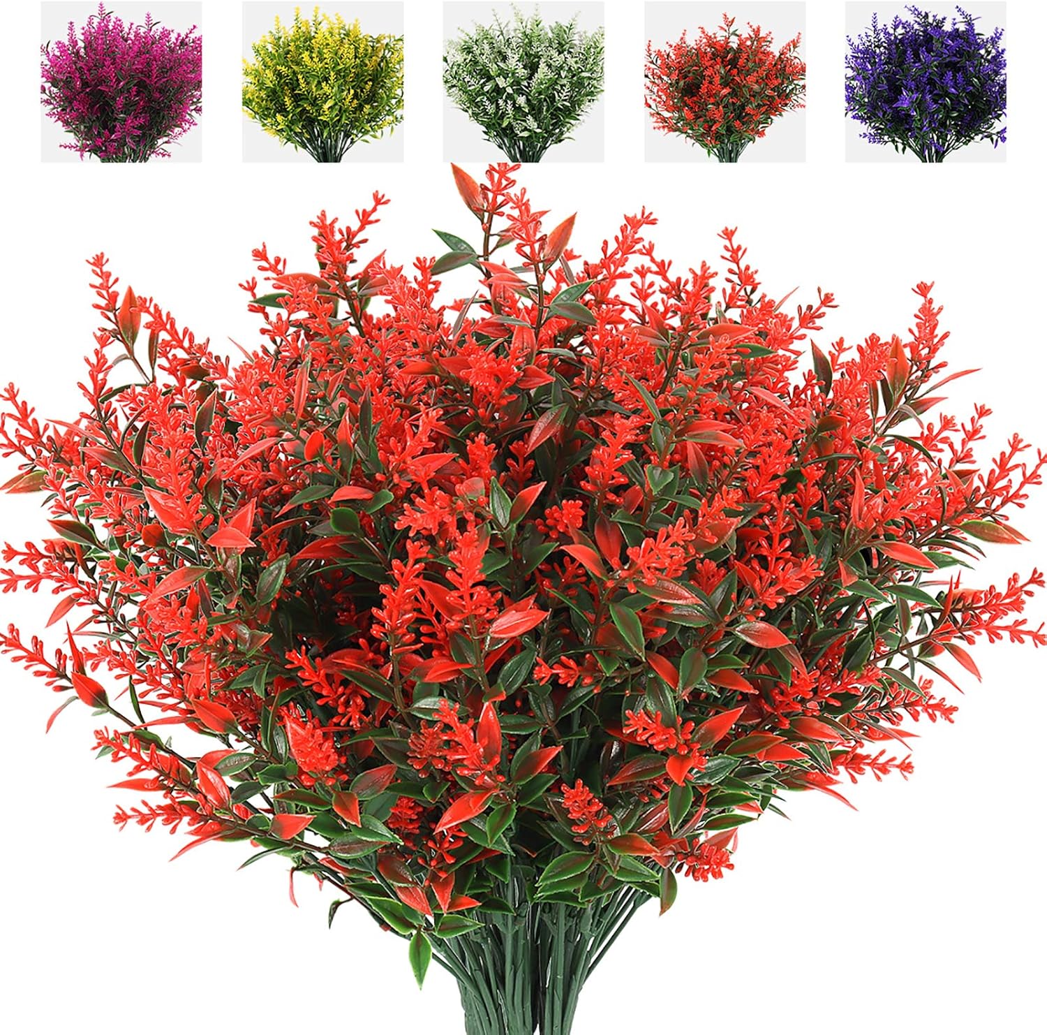 RECUTMS Artificial Greenery Lavender Fake Shrubs Flowers 8 Pcs UV Resistant