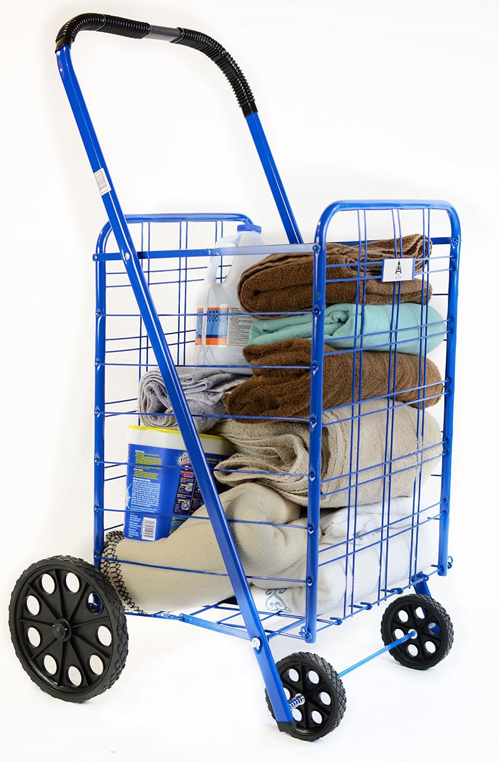 ATH Large Deluxe Rolling Utility / Shopping Cart - Stowable Folding Heavy Duty Cart with Rubber Wheels For Haul Laundry, Groceries, Toys, Sports Equipment, Red