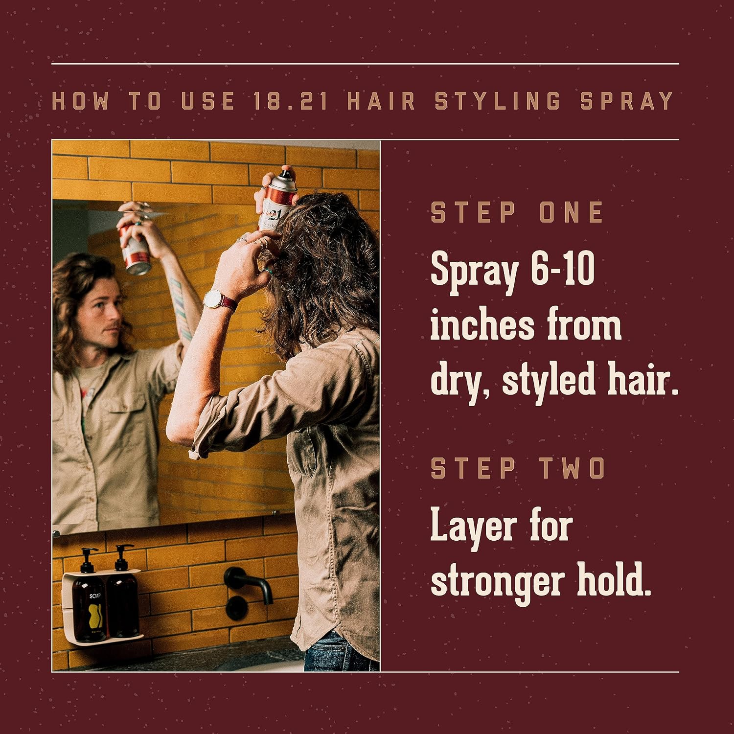 18.21 Man Made Premium Hair Spray for Men, All-Day Flexible Hold, 10 oz. - Styling Hairspray with Matte Finish, Sweet Tobacco Scent - Professional