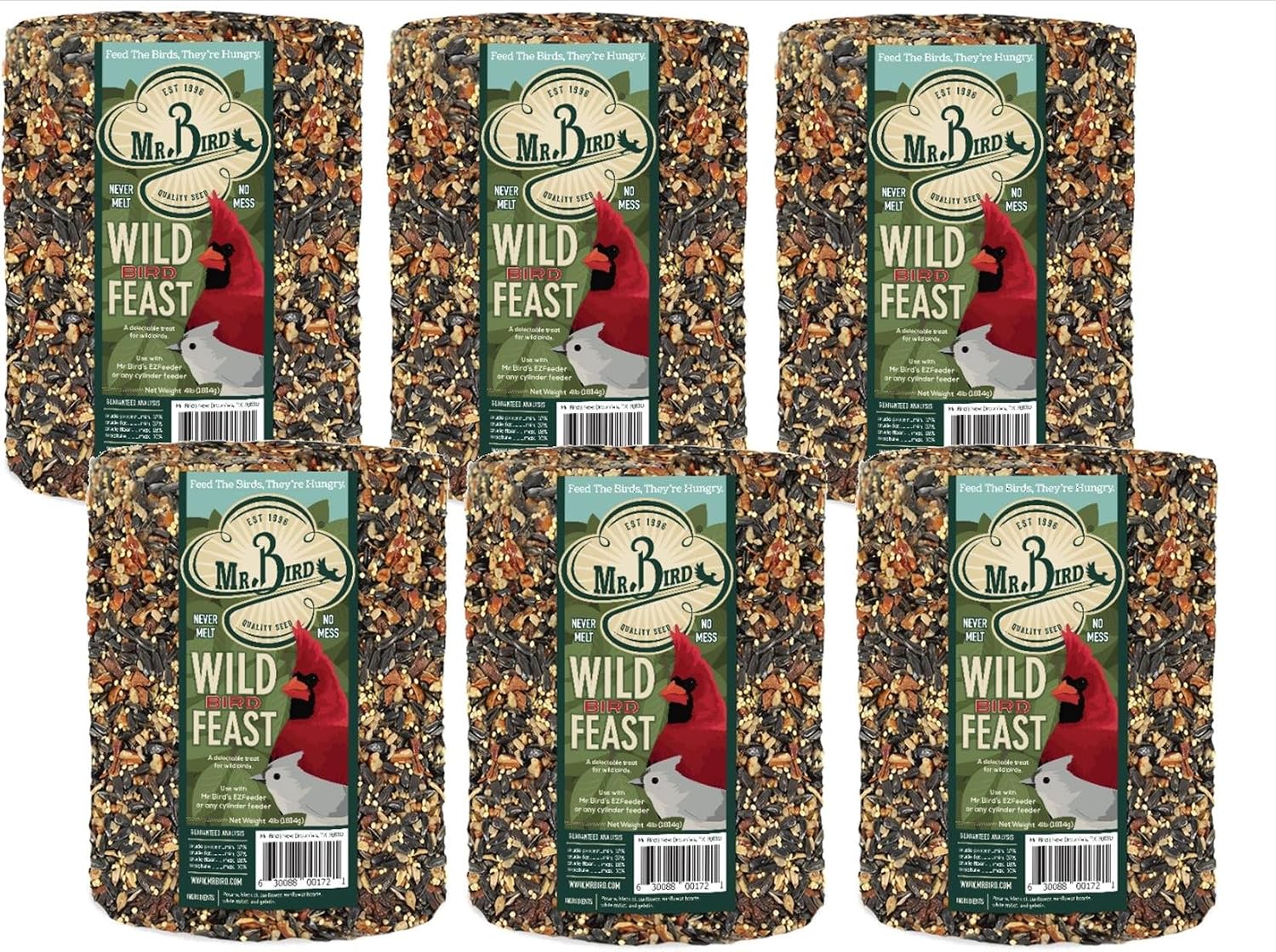 Mr. Bird WildBird Feast Cylinder, 1-Pack, 4 lbs | Wild Bird Seed for Outside Feeders | Premium Blend of Pecans, Sunflower Hearts & Millet | No Mess, No Melt